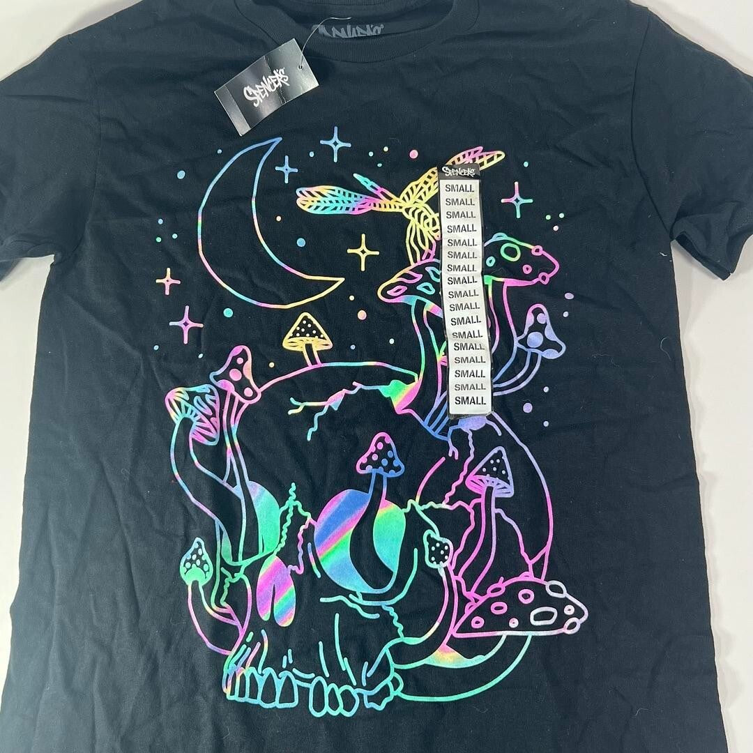 Spencer’s Size S Adult Tshirt Grey Rainbow Mushroom Skull Moon - New With Tags