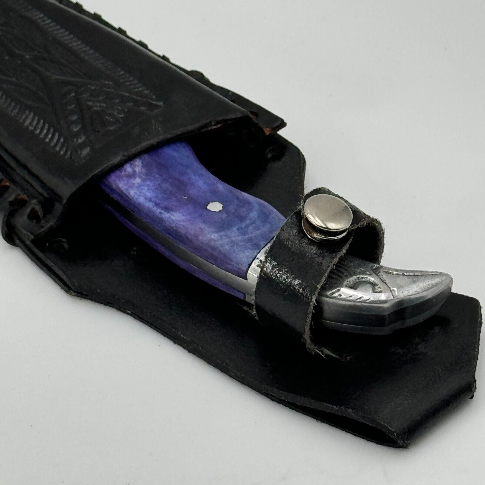 Pakistan Stainless Steel 6in Curved Fixed Blade Hunting Knike Eagle Carved Blue