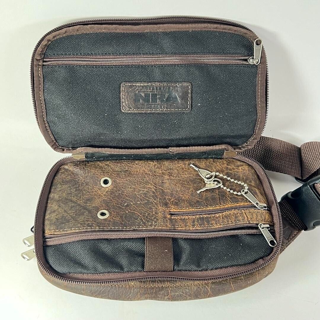 Rare NRA Genuine Leather Ammo Case w/ Locking Zippers and Key w/ Shoulder Strap