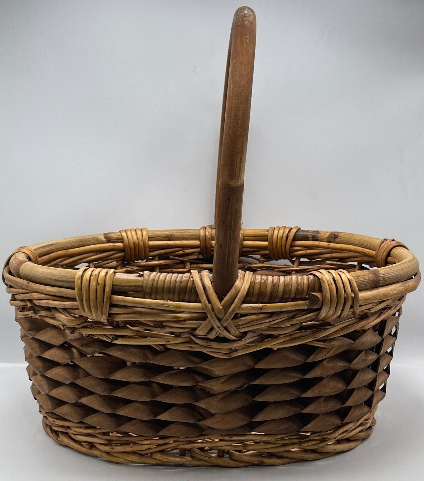 Lot of 2 Vintage Handwoven Multifunctional Wood Baskets