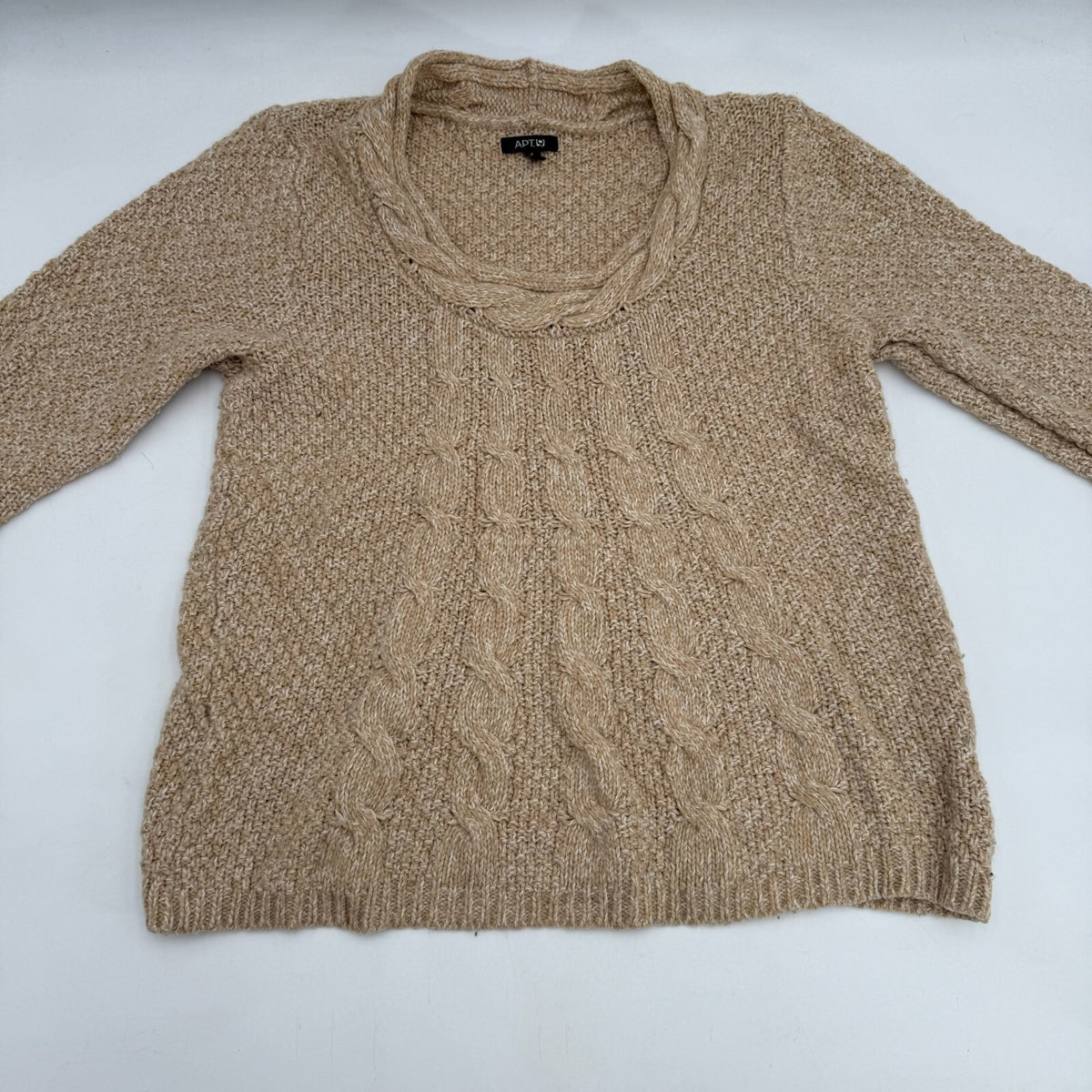 Apt. 9 Womens Crochet Style Loose Knit Braided Neckline Sweater Beige Size L