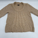 Apt. 9 Womens Crochet Style Loose Knit Braided Neckline Sweater Beige Size L