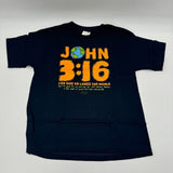 Kerusso  Kids Medium John 3:16 Verse Crewneck T-Shirt Navy Orange Christian NWT