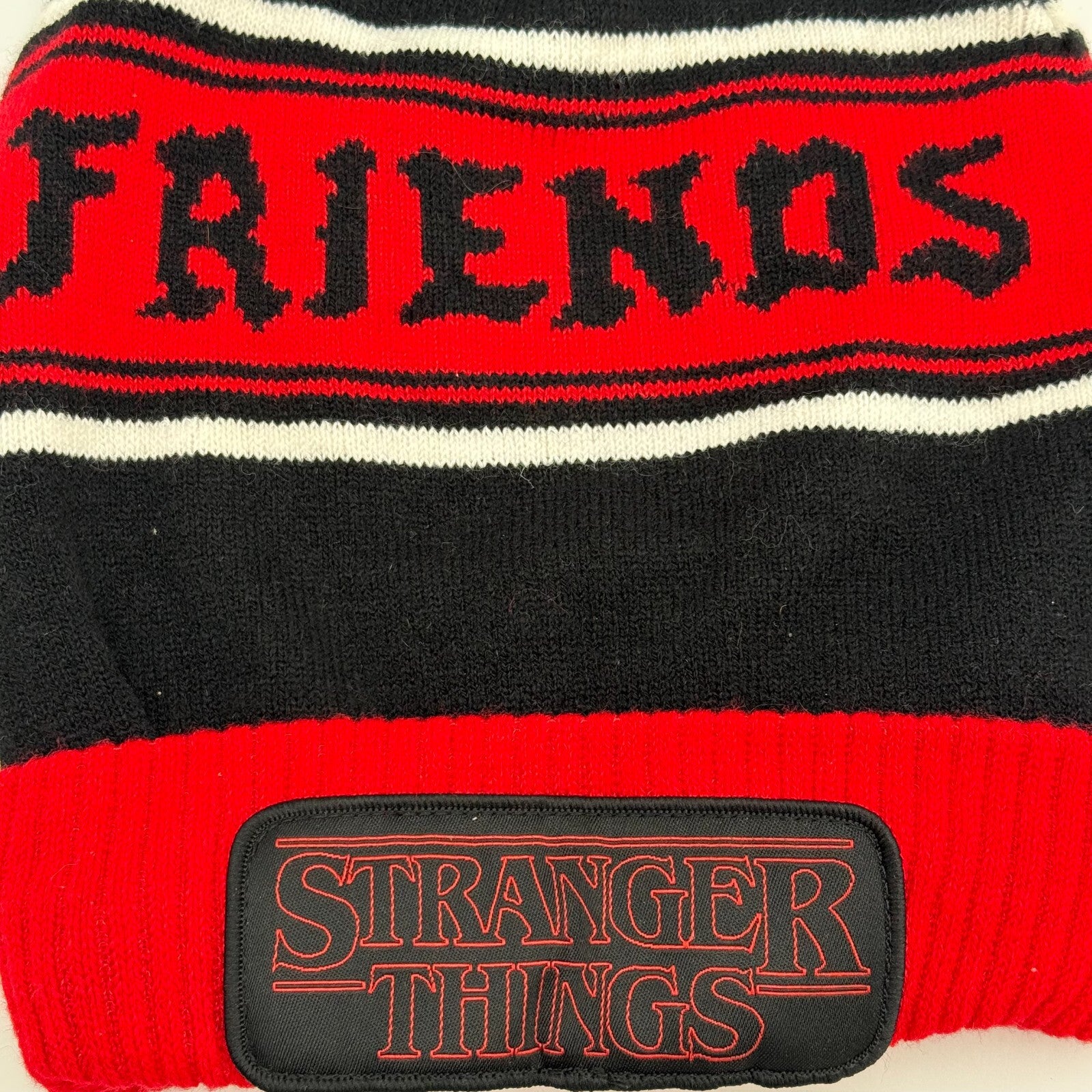 Stranger Things "Friends Don’t Lie" Black Red Stripe Beanie Winter OS