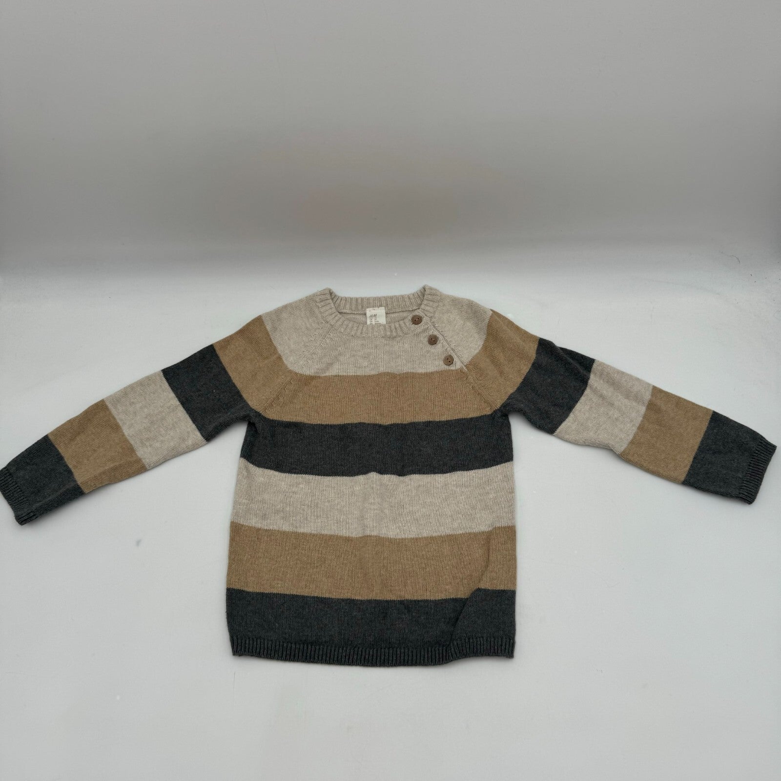 2 Long Sleeve Sweaters H&M Brown Tan Stripes Tucker Blue Green Toddler Size 3T
