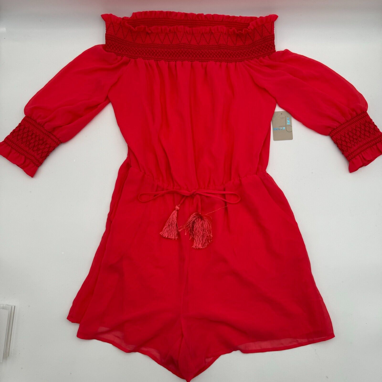 Belle & Sky Off the Shoulder Romper Red Dress Womens Size M Medium New With Tags