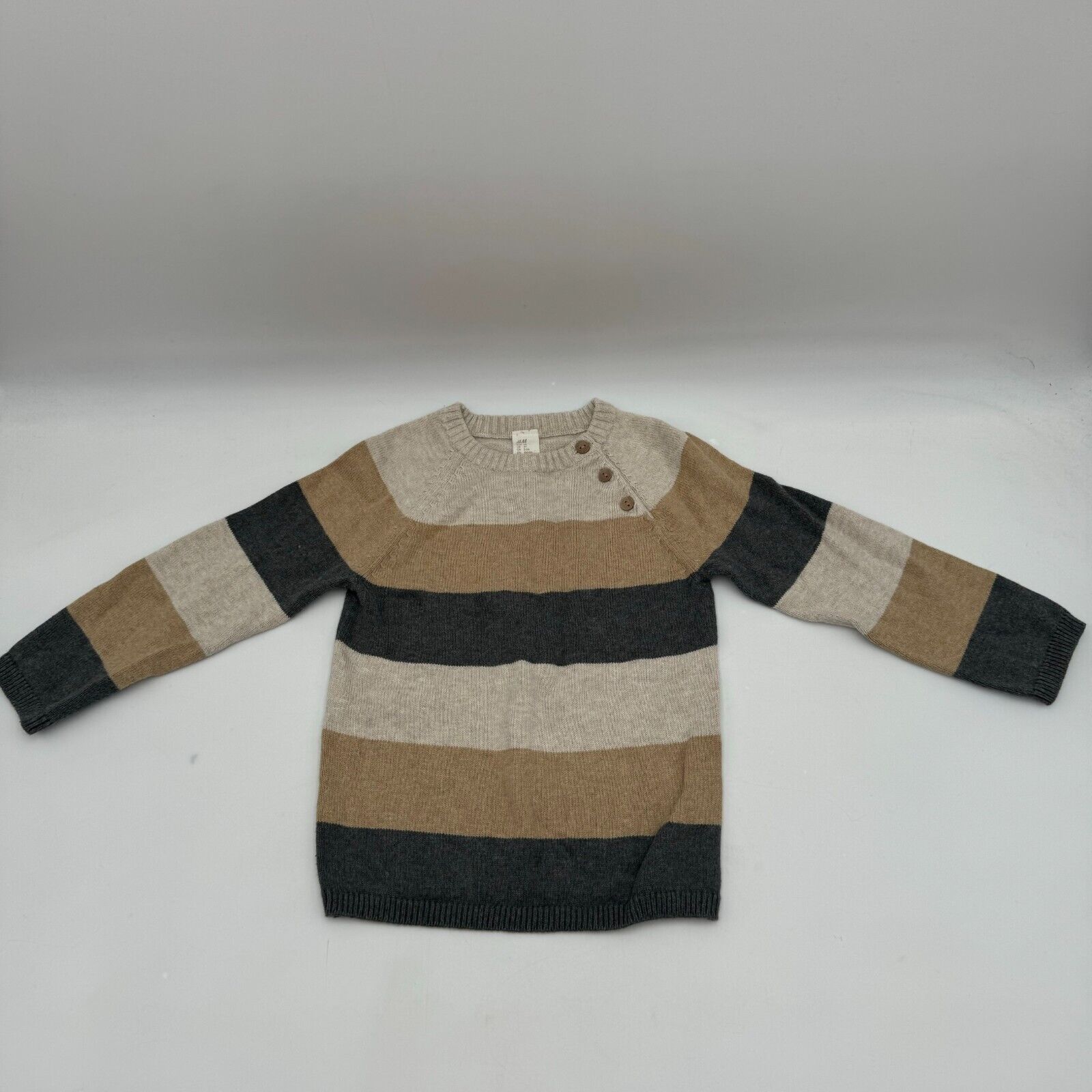 2 Long Sleeve Sweaters H&M Brown Tan Stripes Tucker Blue Green Toddler Size 3T