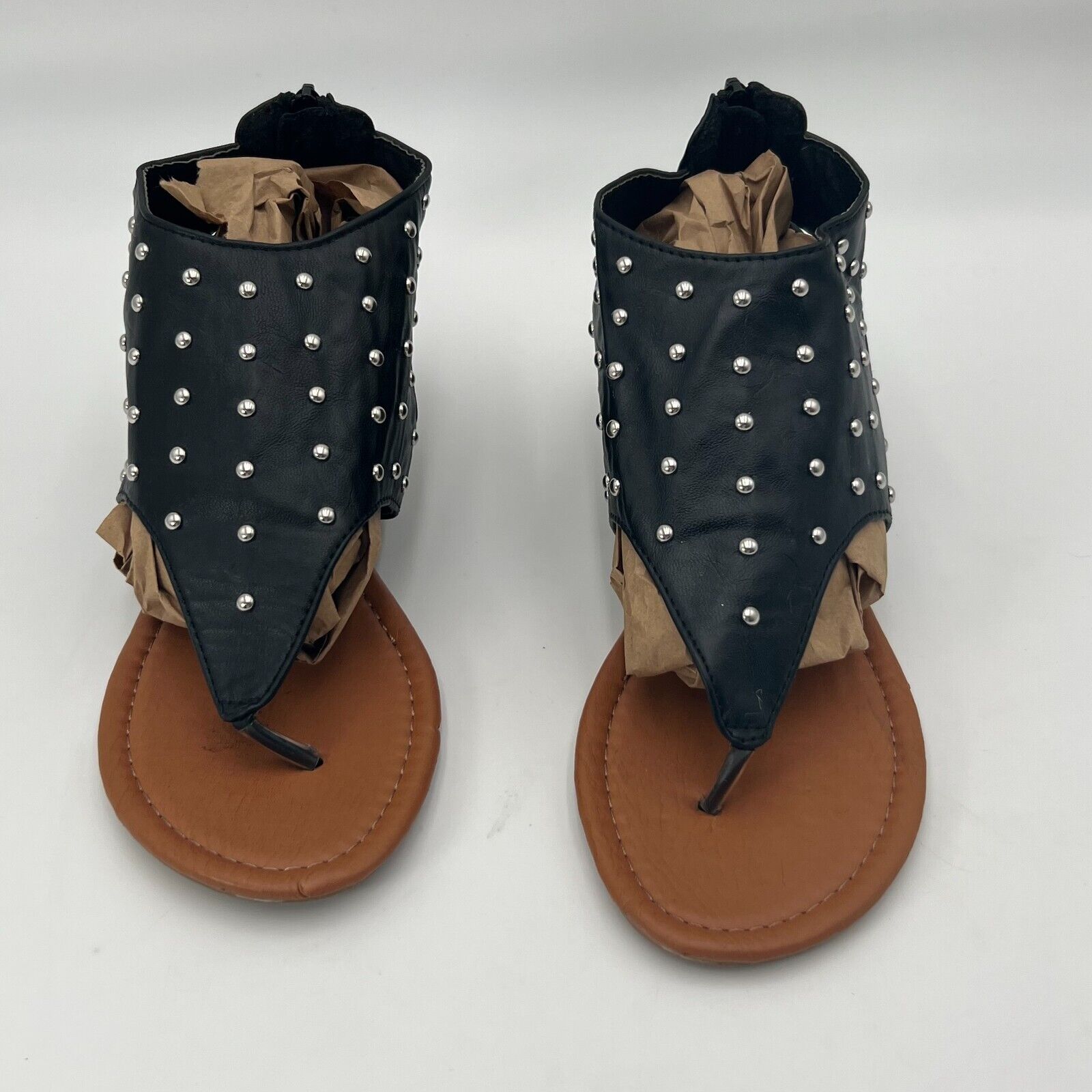 Fashion Nova Kilia Womens Faux Snake Skin Black Strap Flat Sandal Size 6