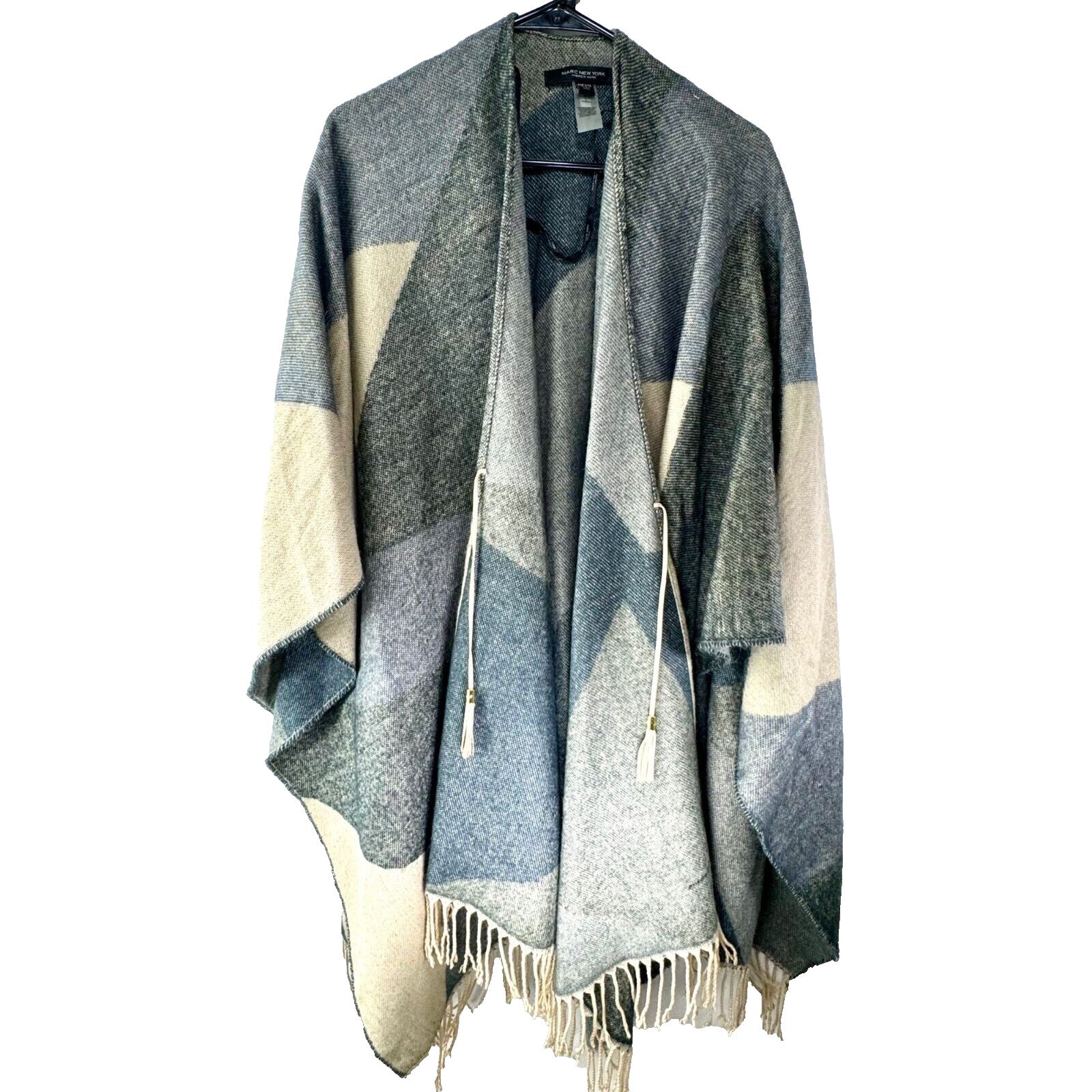 Marc New York Shawl Plaid Fringe Soft Tassel Tie Front Wrap Poncho One Size