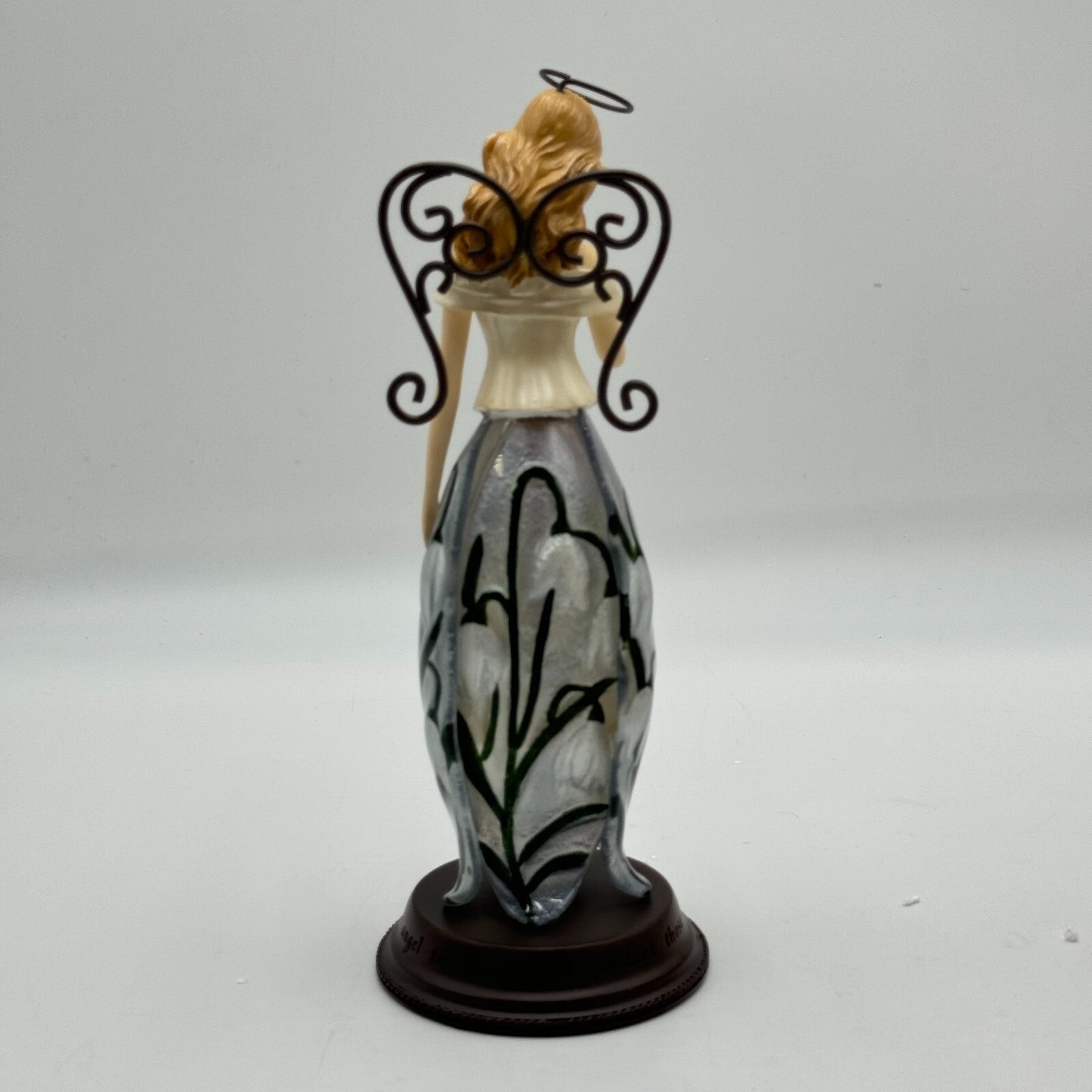 January Born 11in Glass Angel Figurine Flower Metal Stand Engraved Bless NIB