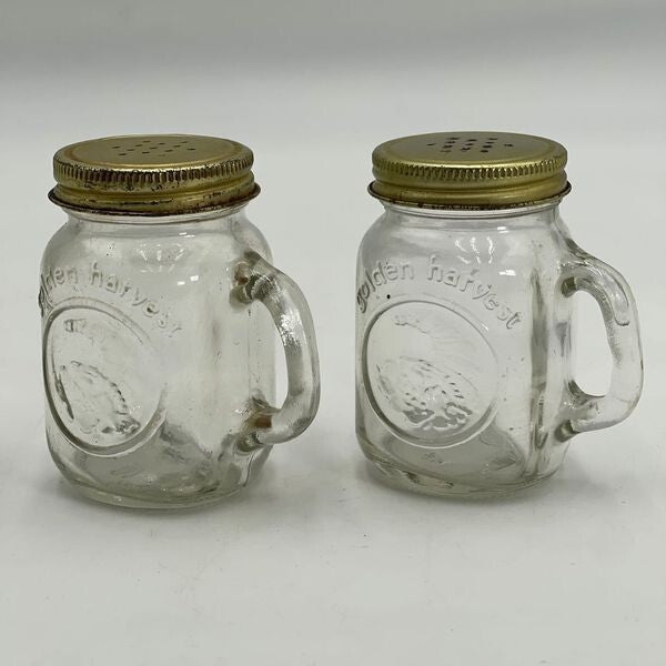 Vintage Golden Harvest Mason Jar Salt & Pepper Shakers With Metal Lids