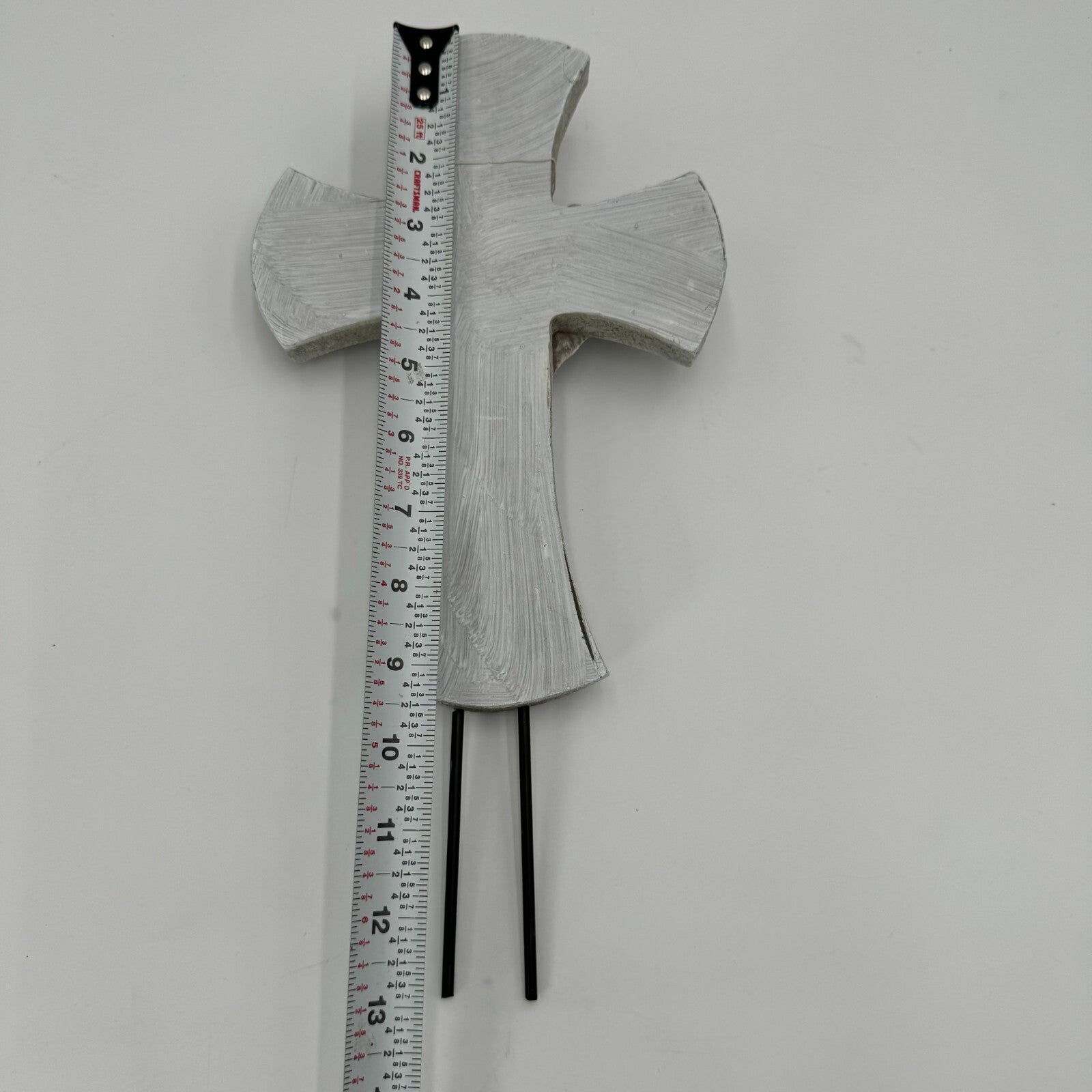 Angelic 10in Cross Gray Black Prayer Carved Angel 3in Metal Stakes Art Decor