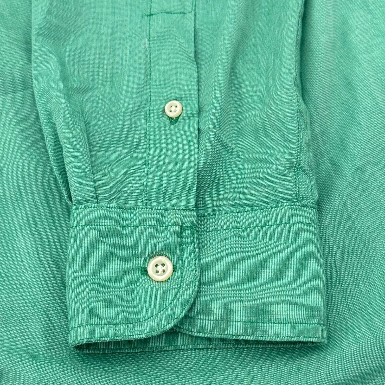Chaps Mens Preppy Collared Long Sleeve Cuffed Button Up Shirt Green Size L