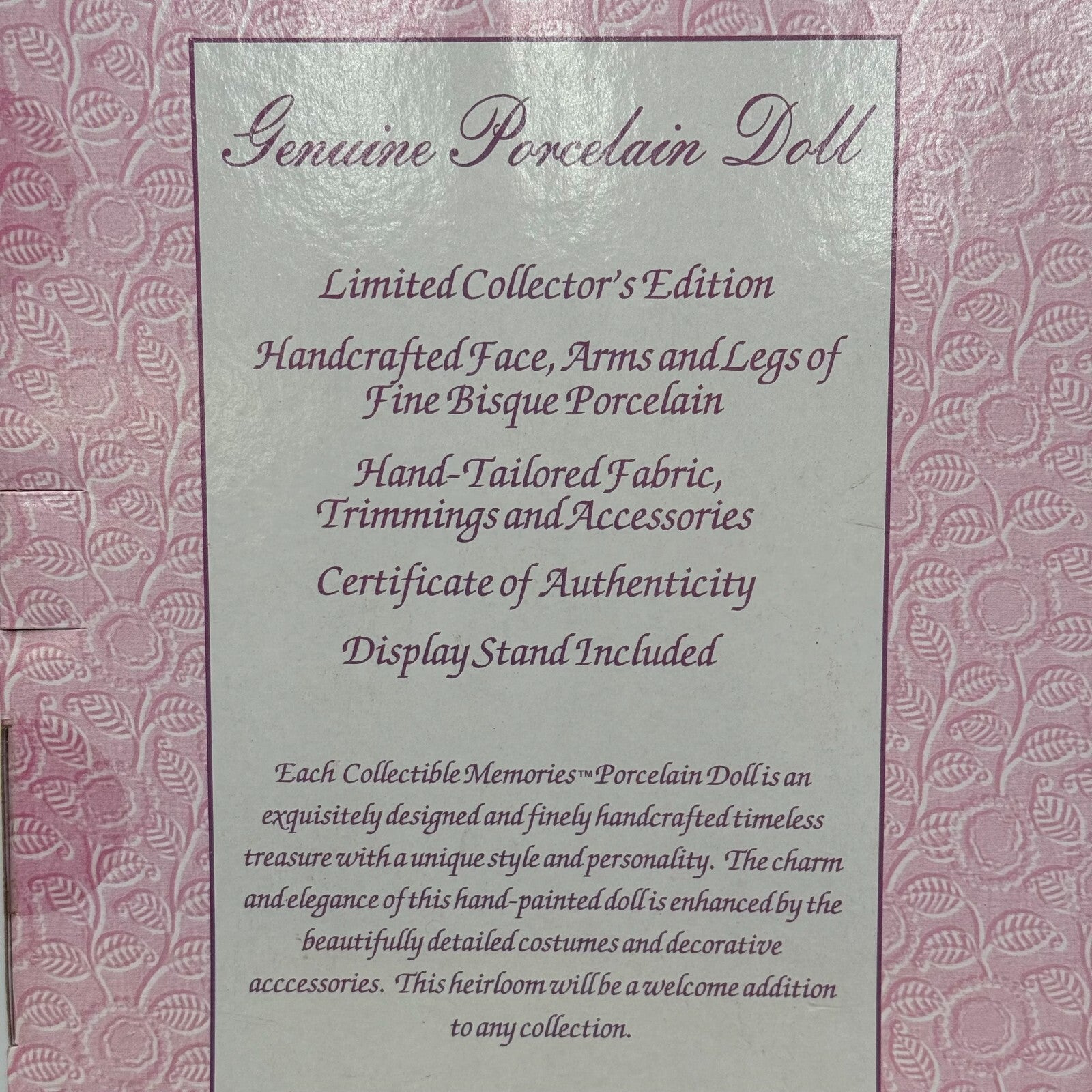 Collectible Memories Isabel Handcrafted Genuine Porcelain Doll LIMITED EDITION