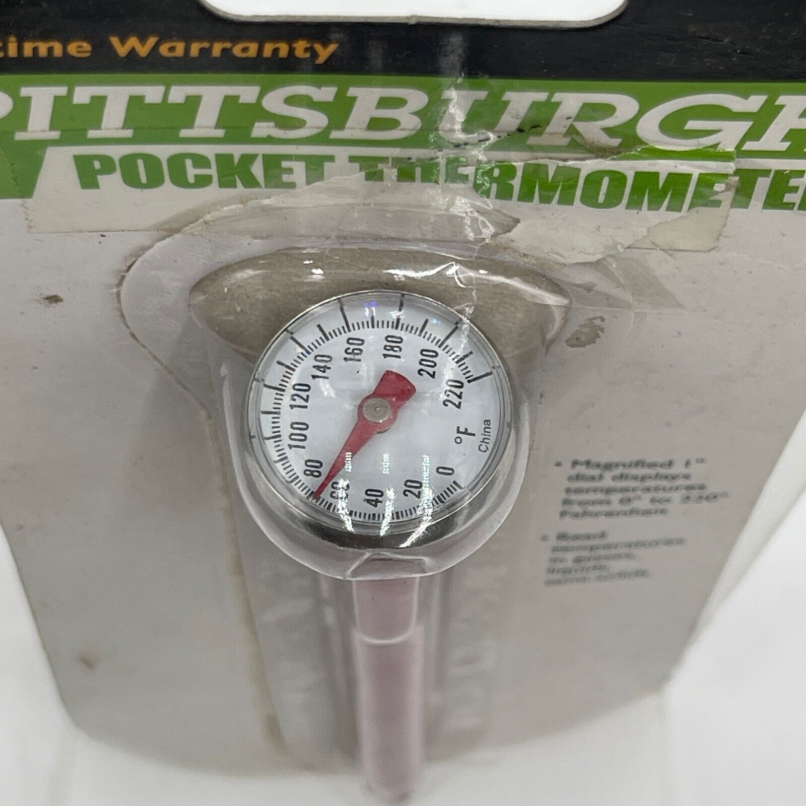 Pittsburgh 1" Pocket Thermometer Easy To Read With Handy Pocket Sheath - NOB