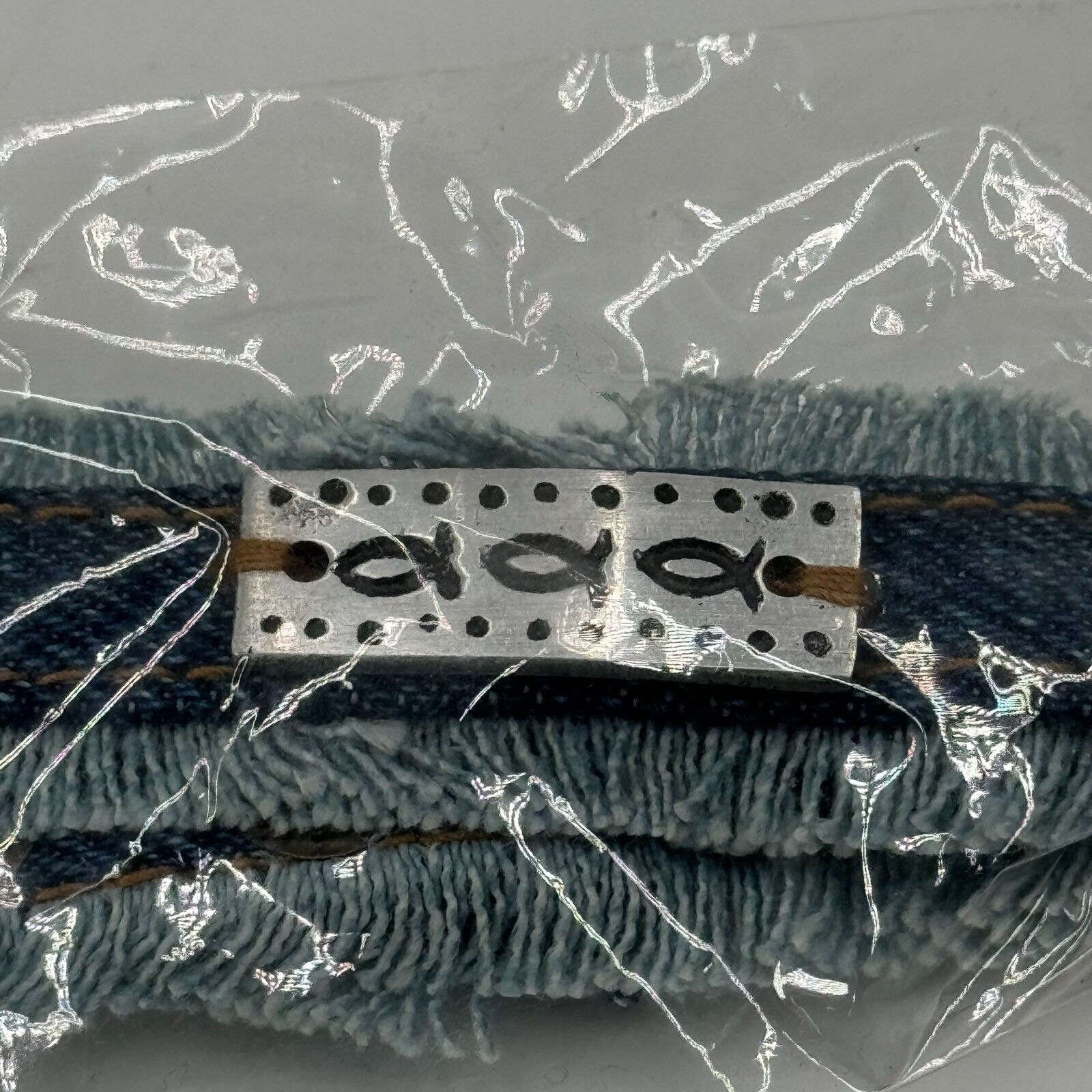 Lot of 7 Blue Denim Strap Adjustable Bracelets Snap Button Jesus Fish Christian