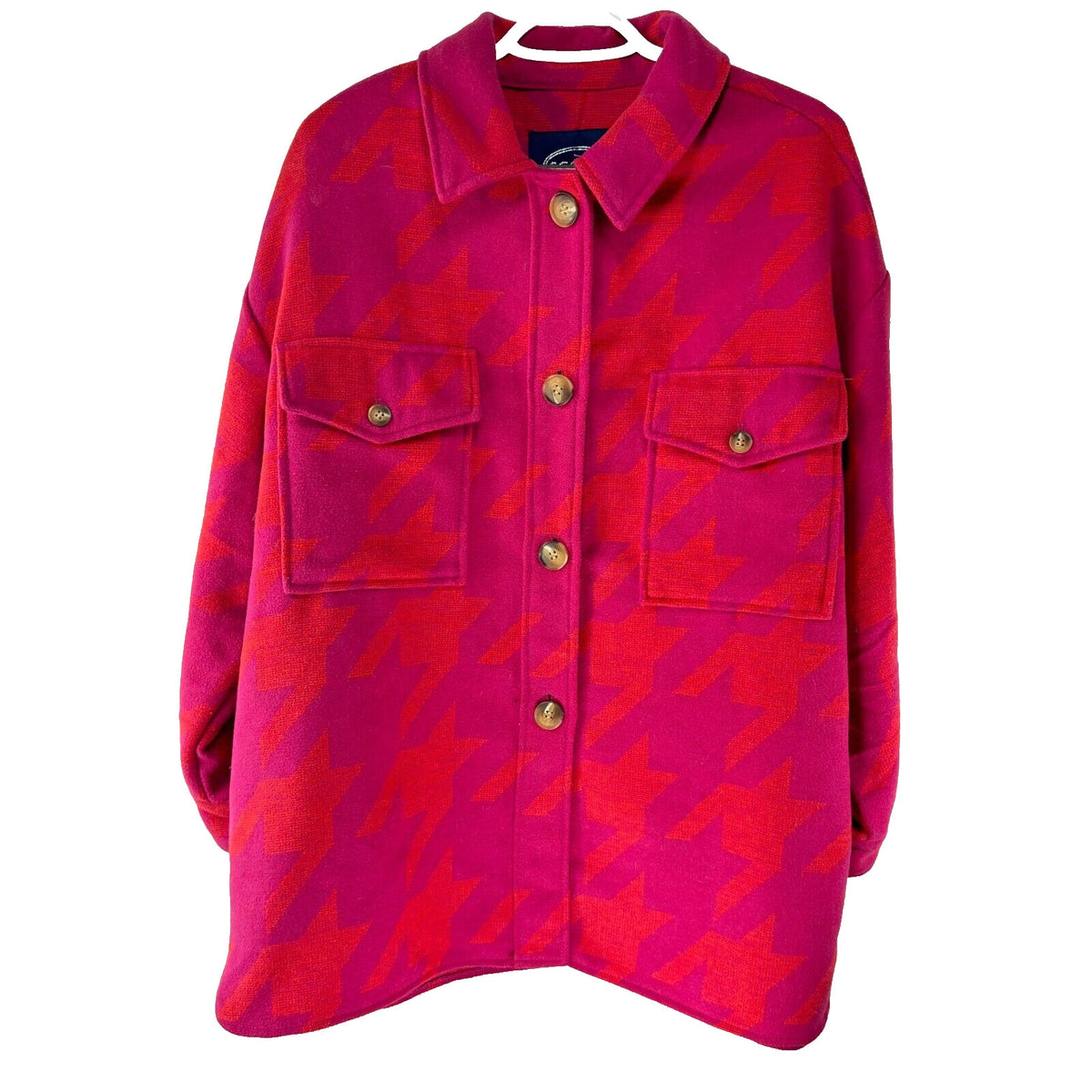 Scoop Womens Oversized Fleece Straight Hem Button Up Sherpa Shacket Pink Size M