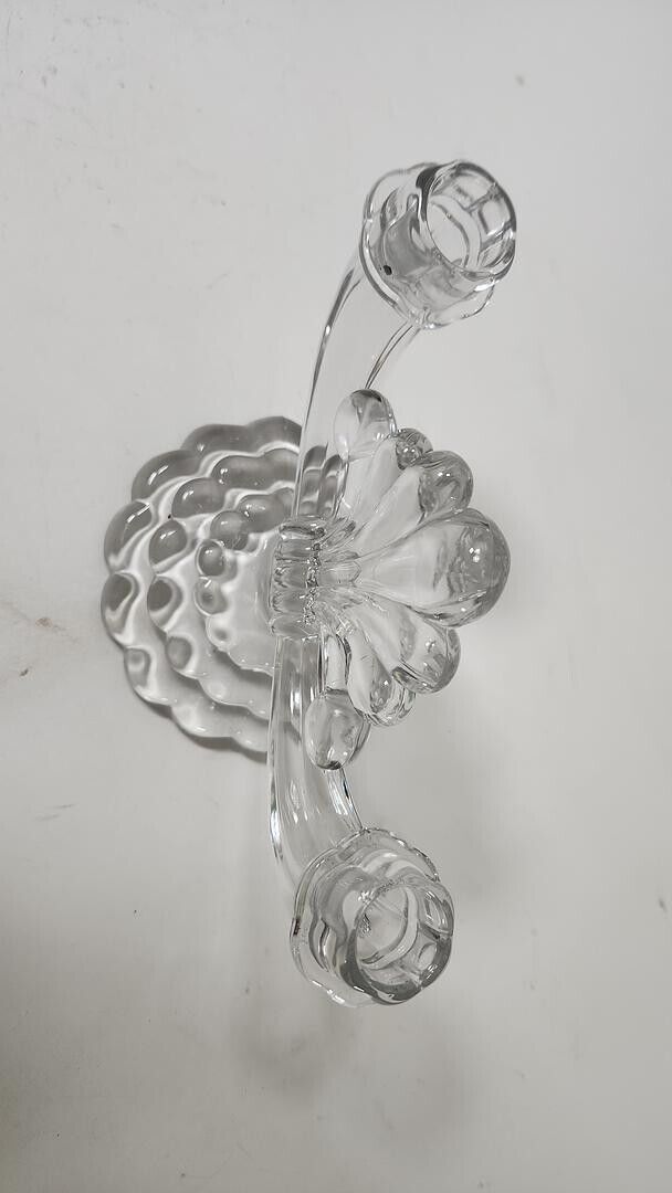 Vintage Heisey Clear Glass Crystolite Pattern Double Light Candle Holder