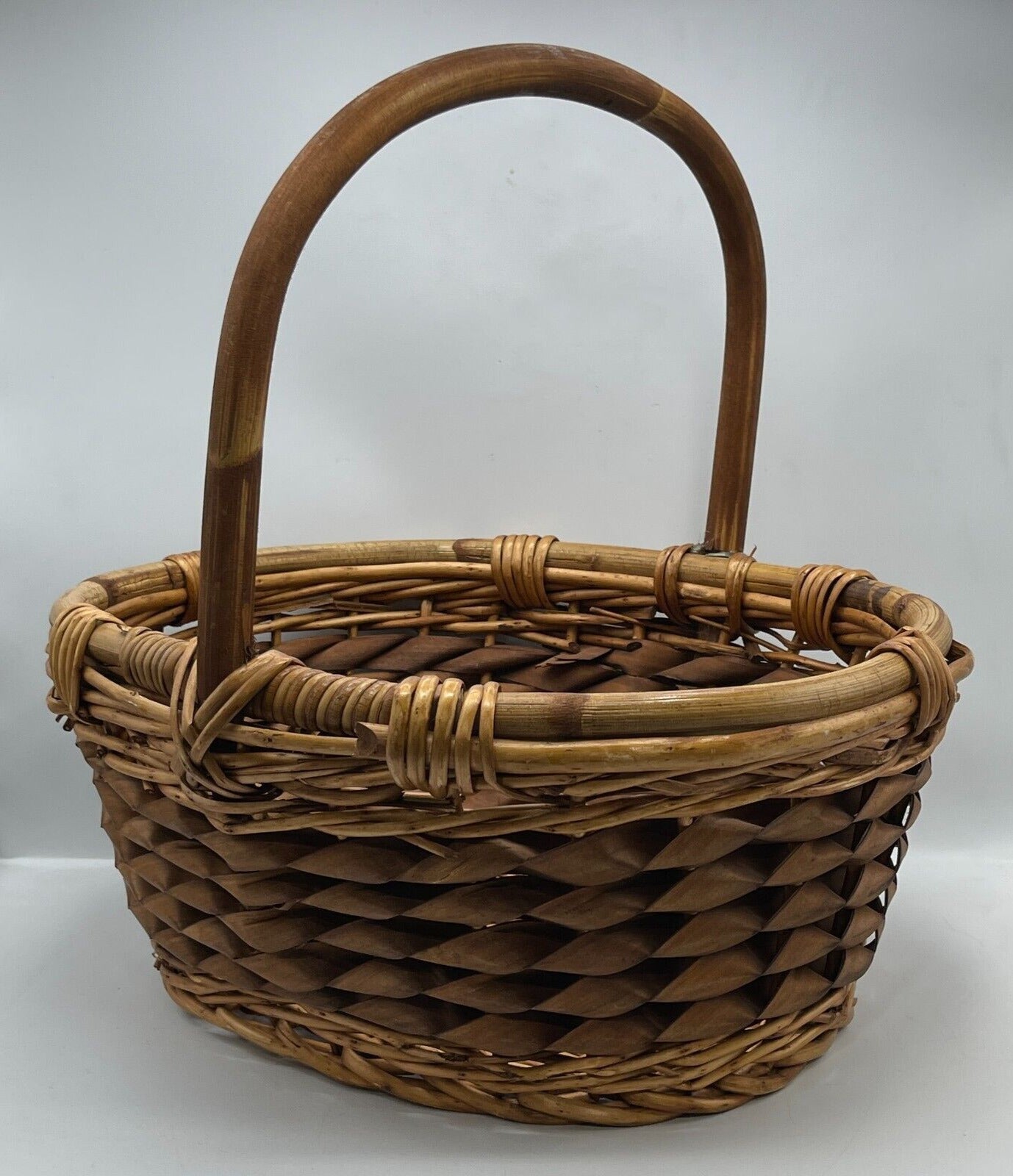 Lot of 2 Vintage Handwoven Wood Baskets