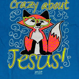 Kerusso Kids Medium Crewneck Blue Printed Fox & Crazy About Jesus T-Shirt NWT