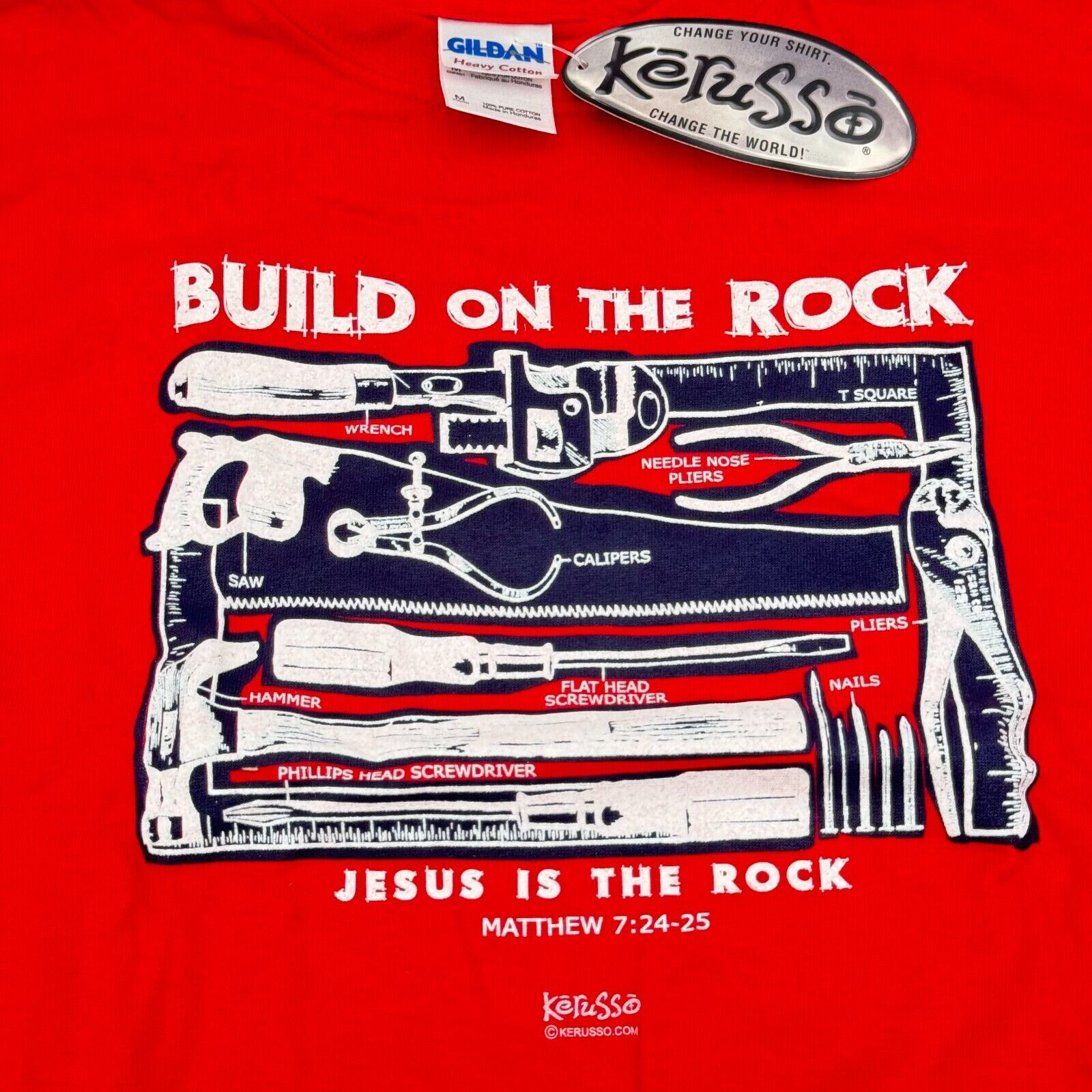 Kerusso Boys Crewneck Tshirt Printed Verse Mathew 7, 24-25 Christian Red Size M