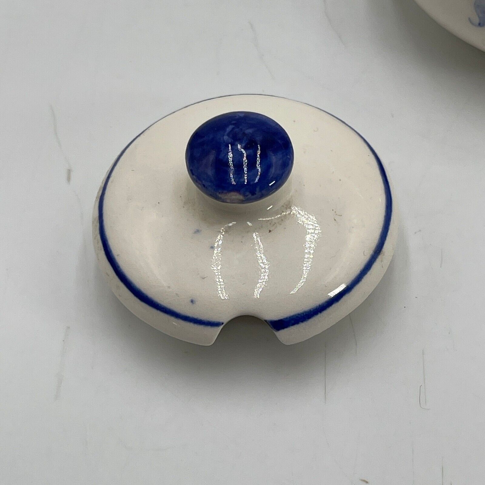 Vintage 1950's Delft Blue Teapot 3" Sugar 2 Piece Metal Handles Japan