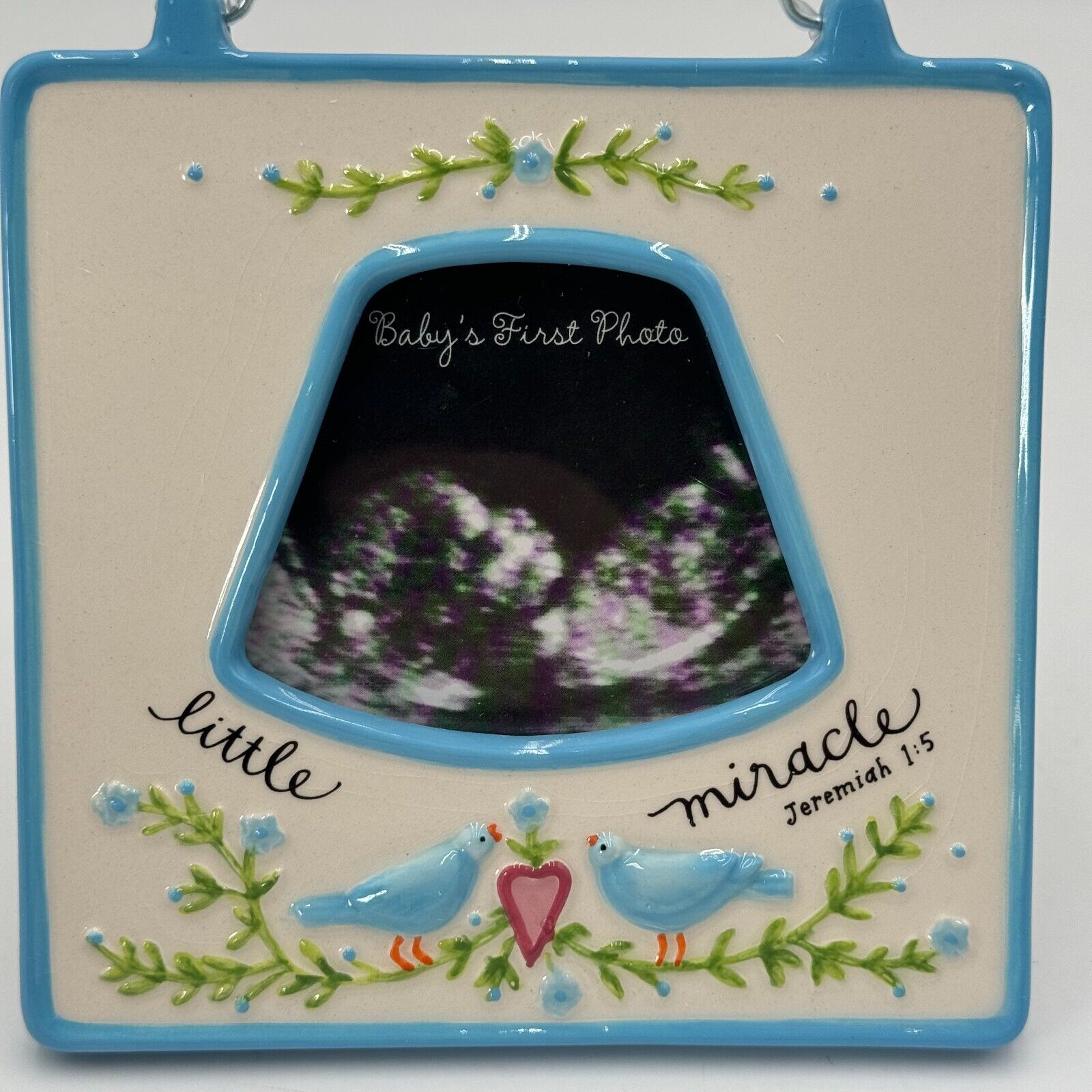 Russ Ceramic Sonogram Frame Blue Grow in Grace Baby Pictures Wall Hang/Stand NIB