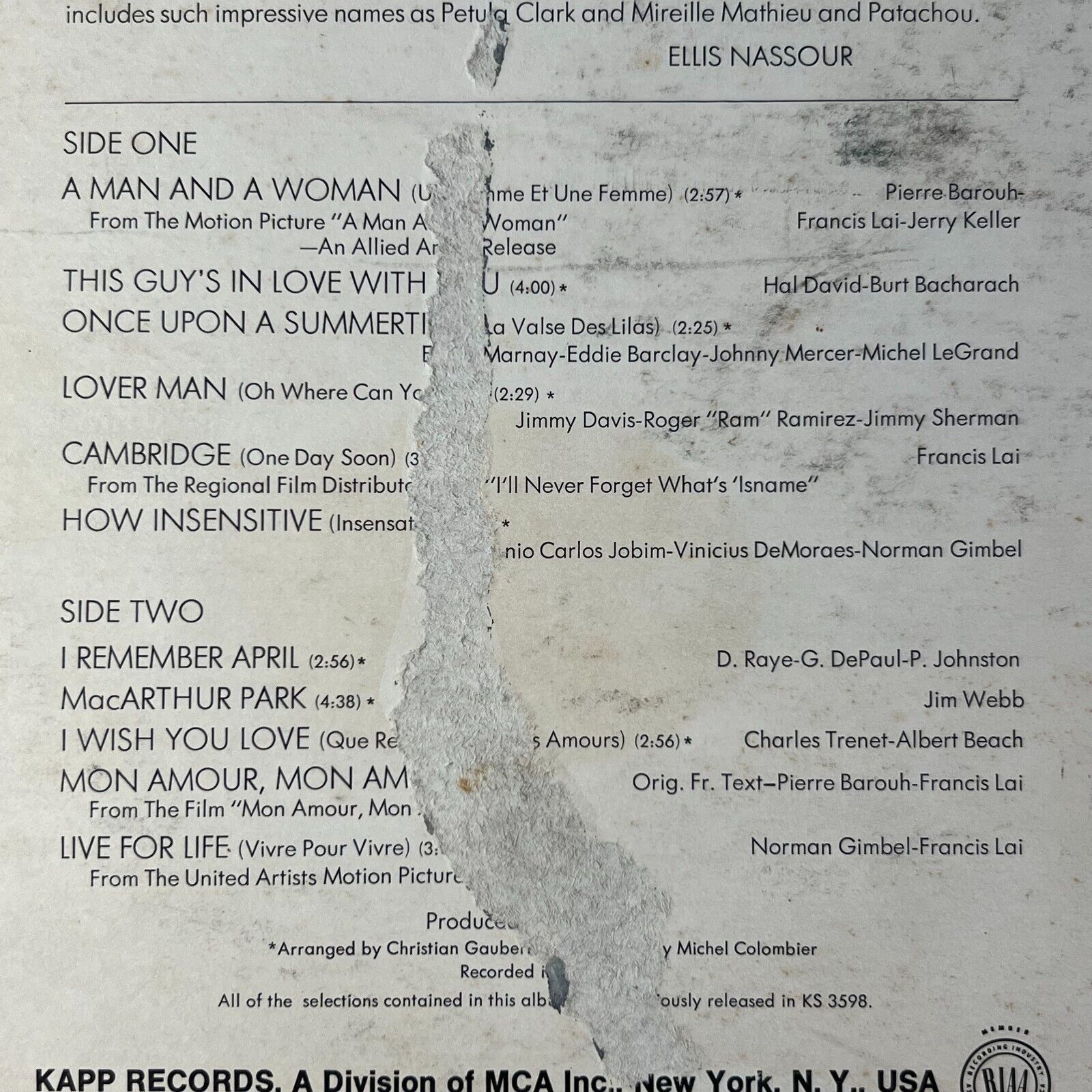 Francis Lai – More Love Themes Vinyl LP US 1971 Kapp Records KS 3646 JAZZ POP