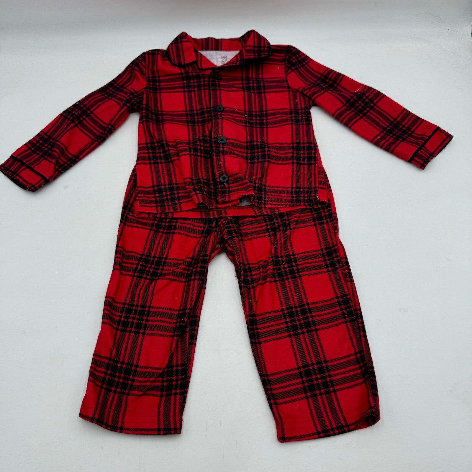 Lot of 3 Size 2T Kids Clothes 2pc Red Flannel Pajamas Black Zip Up Jacket