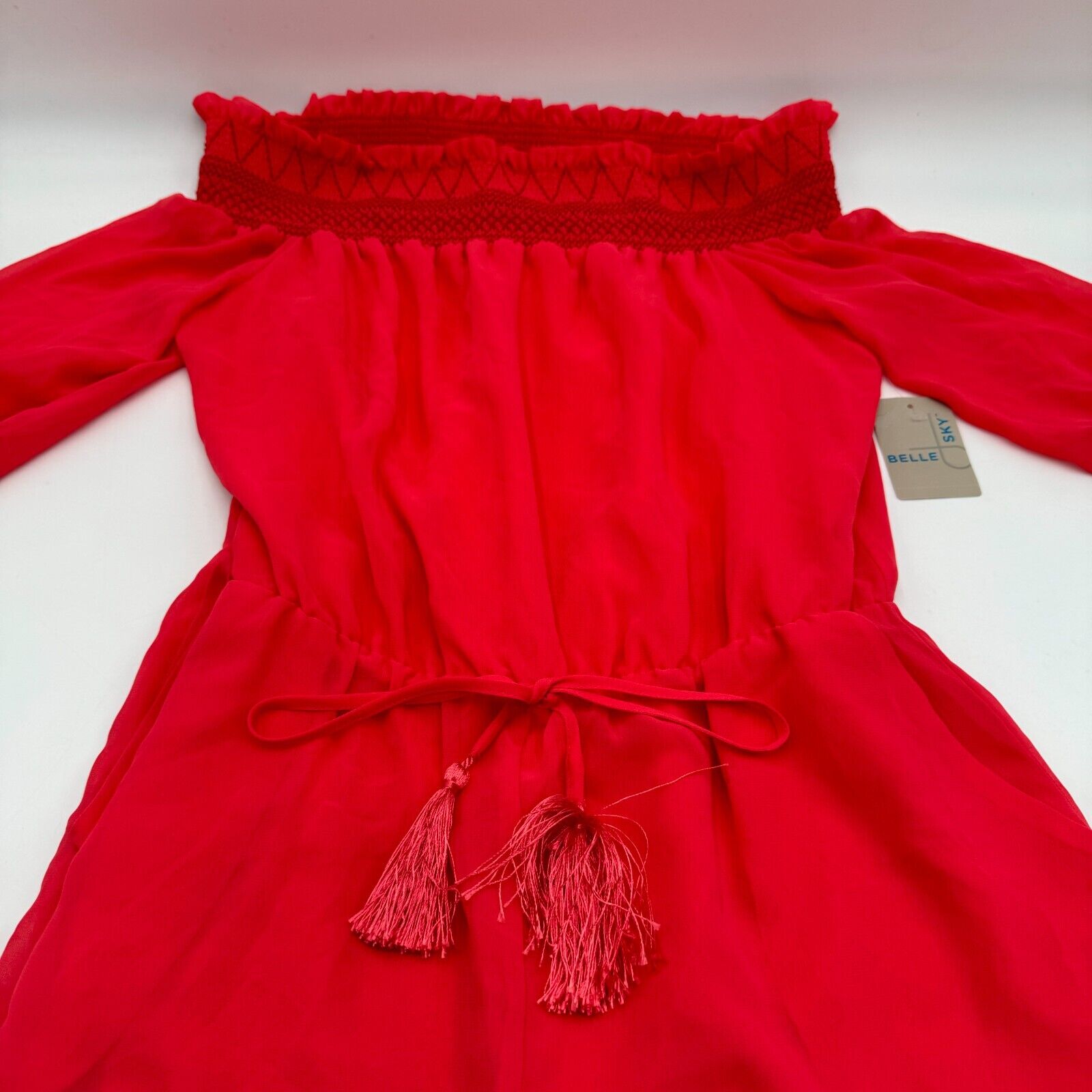 Belle & Sky Off the Shoulder Romper Red Dress Womens Size M Medium New With Tags