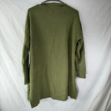 Olive Green Knit Cardigan Open Sweater Pockets Long Split Sides Womens Size S