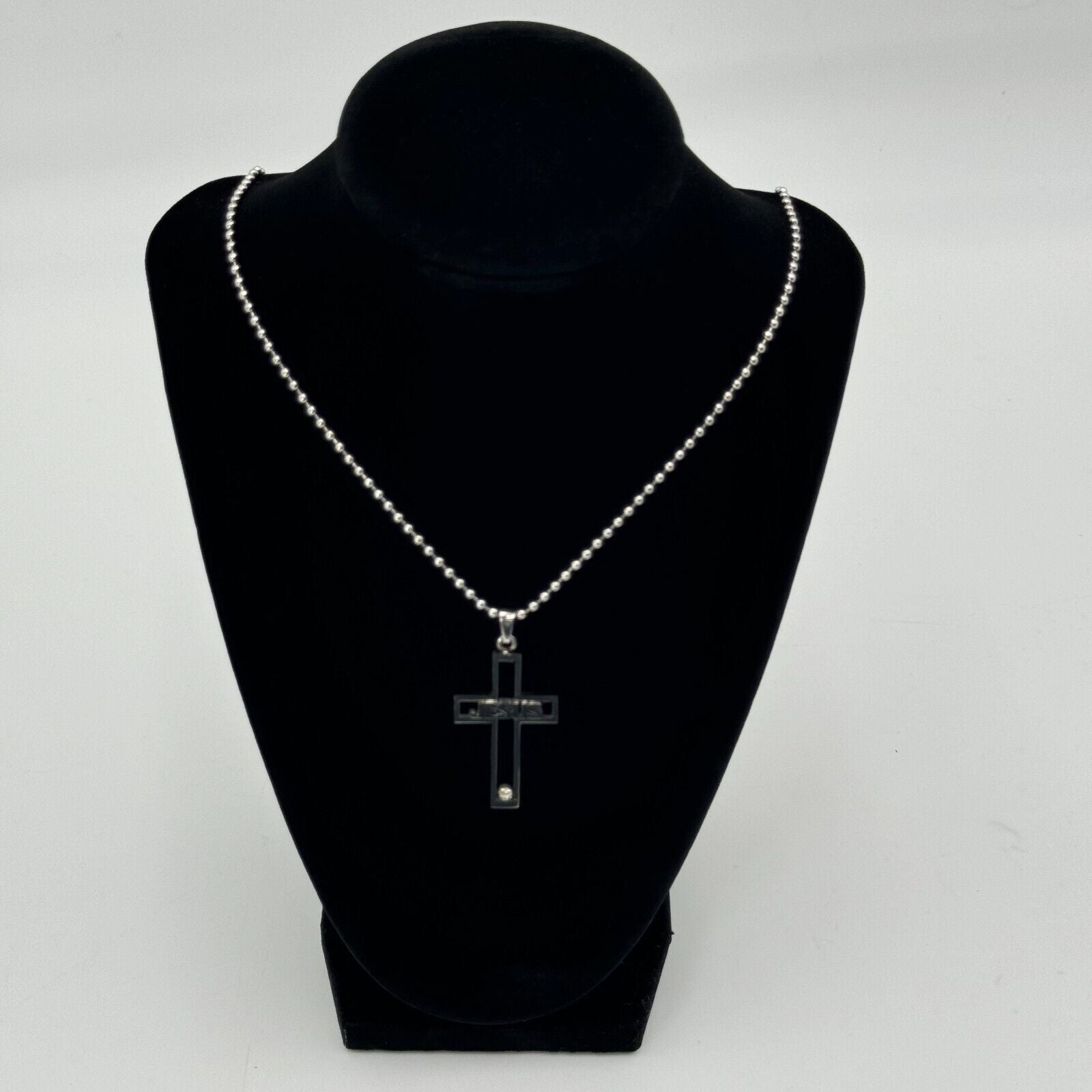 2 Jesus Cut Out Cross Black & Silver Pendant Diamond Gem 22" Chain Christian NEW