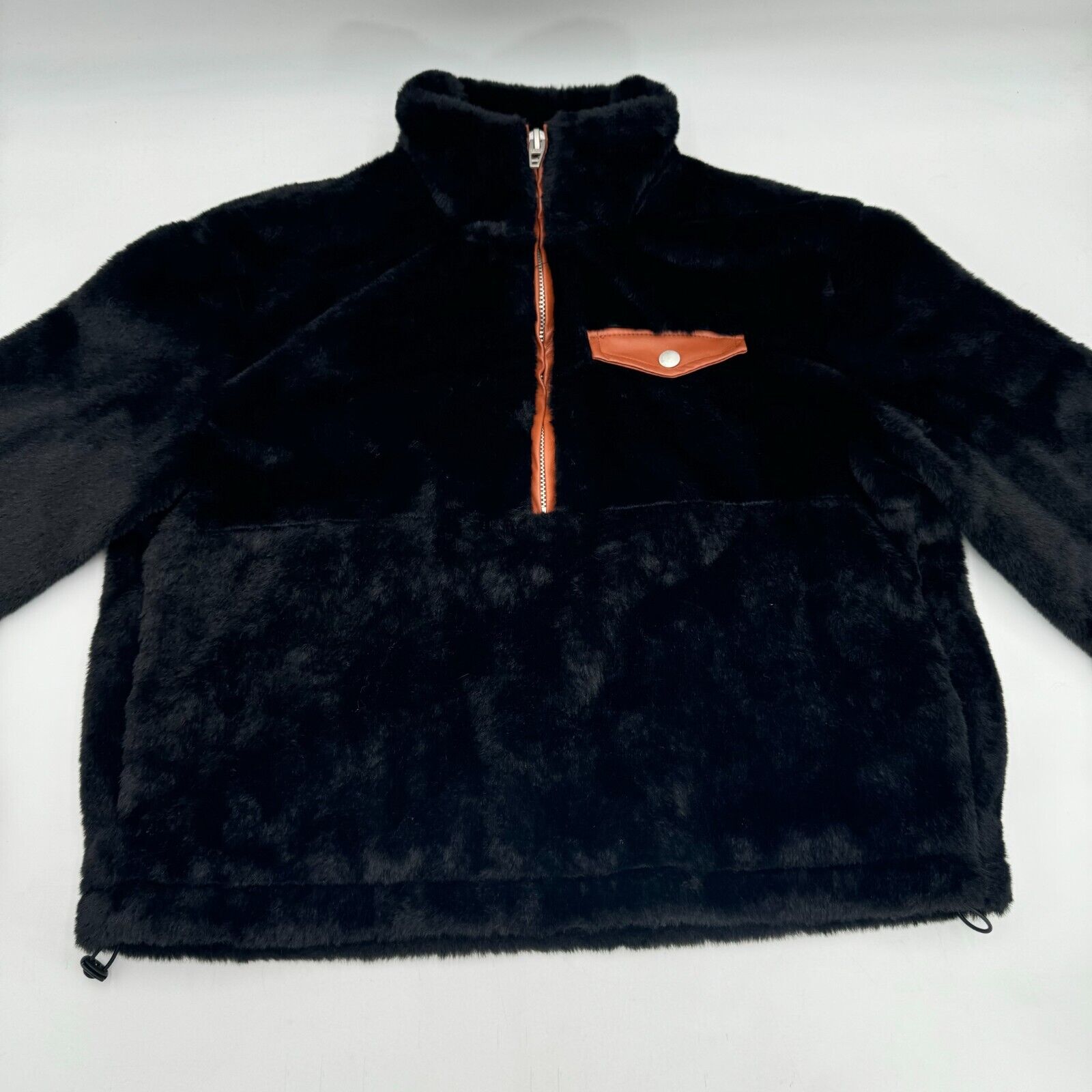 BLANKNYC Womens Faux Fur Pullover Vegan Leather Warm Comfortable Adult Size S
