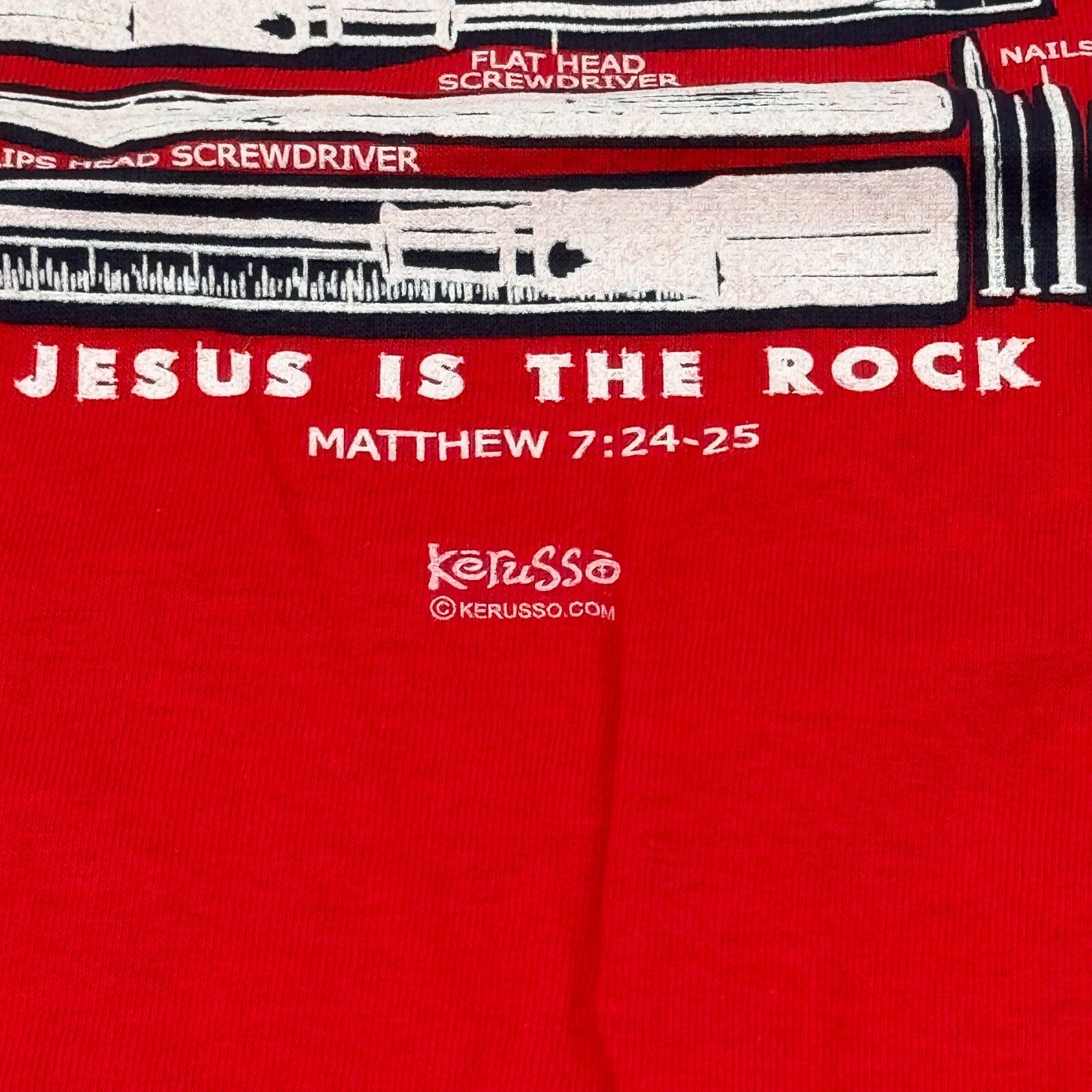 Kerusso Boys Crewneck Tshirt Printed Verse Mathew 7, 24-25 Christian Red Size M