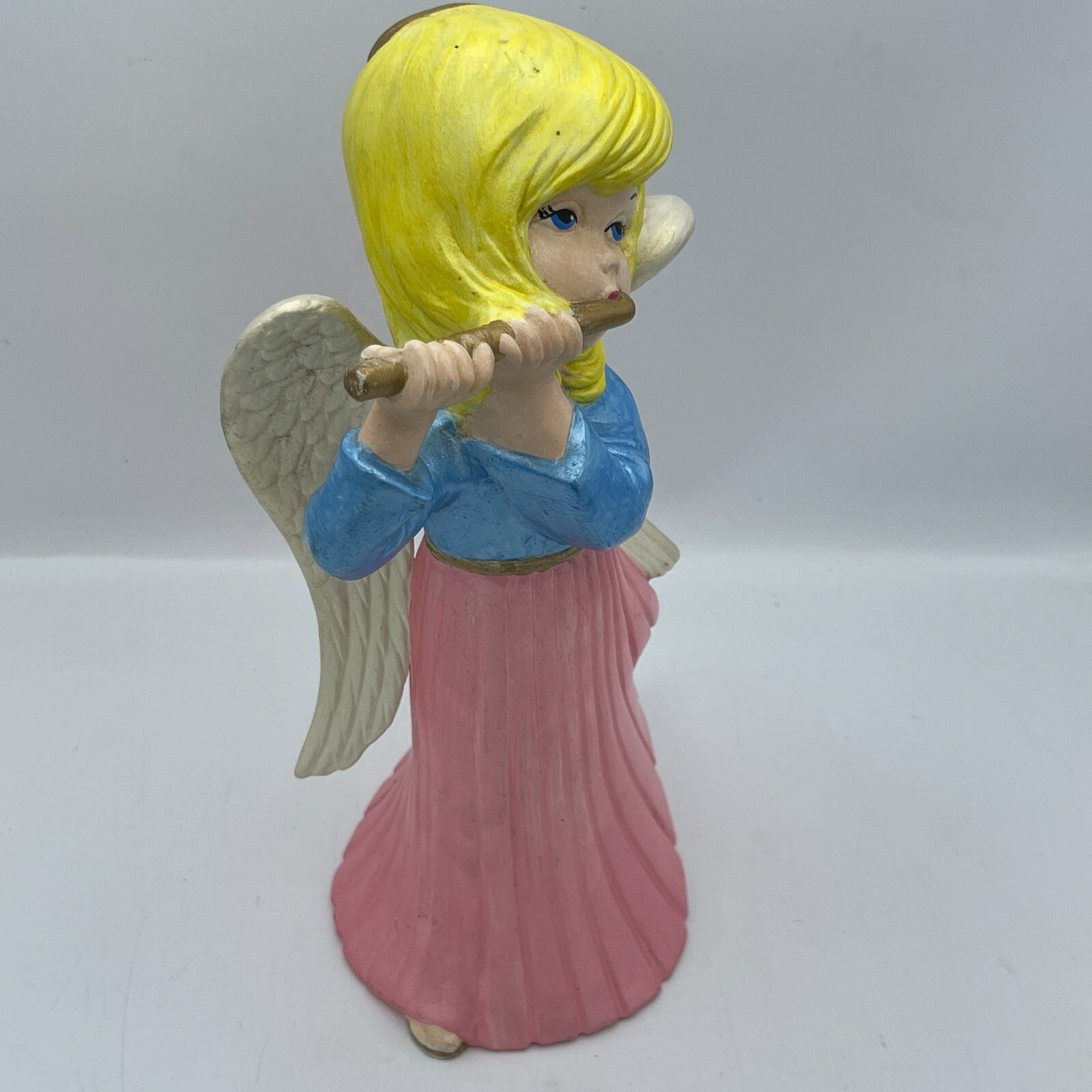 Atlantic Mold Blue 12” Pink Christmas Angel Playing Flute Blonde