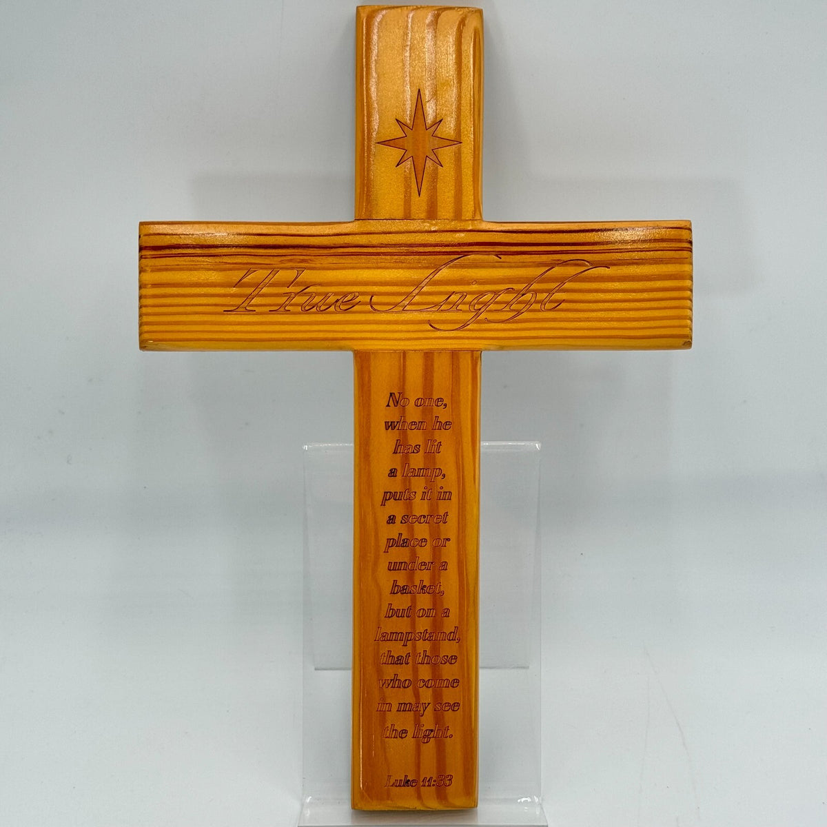 Handmade Bible Verse Luke 11:33 Carved Solid Wood Cross Christian Wall Decor