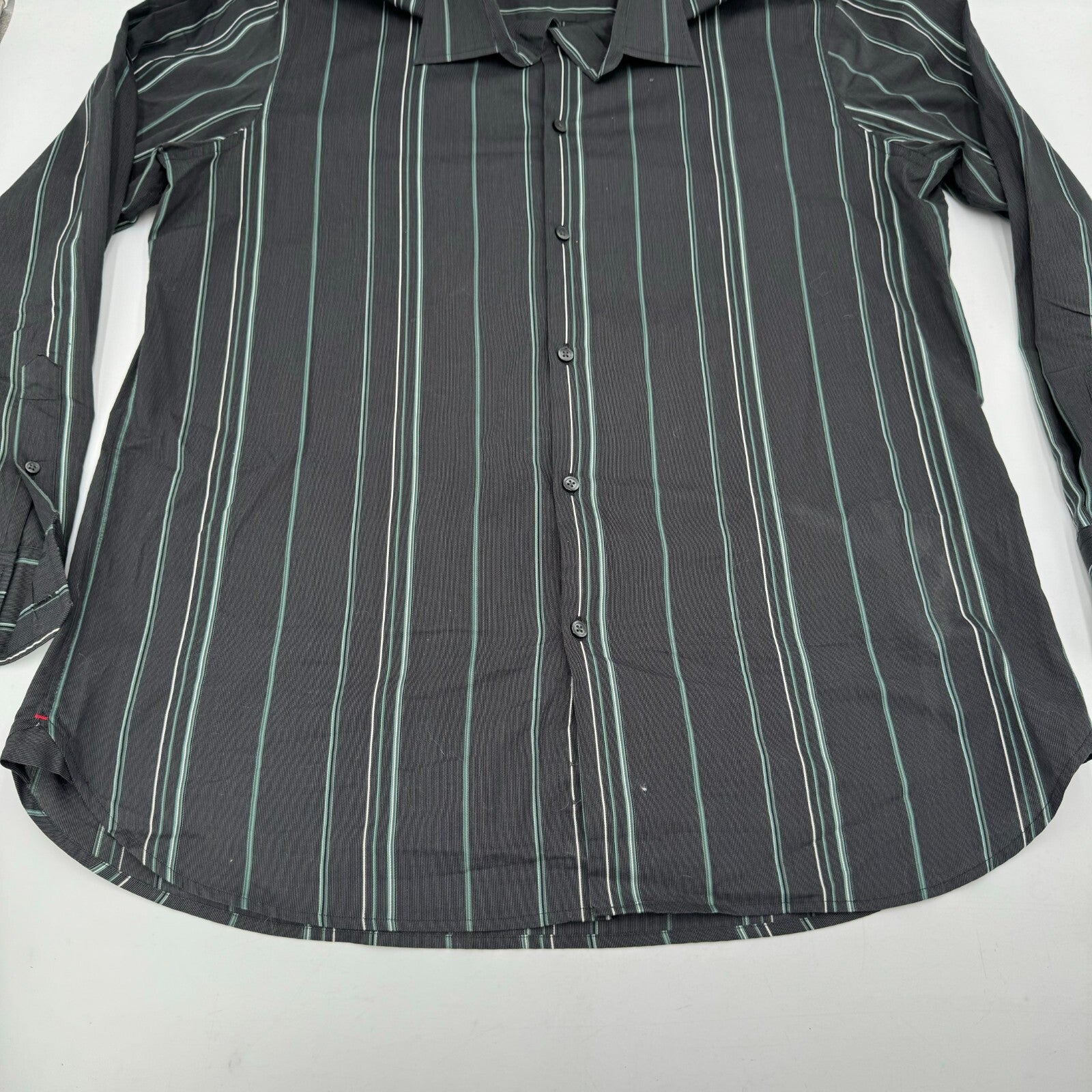 Alfani Gray Mens Classic Long Sleeve Button Up Shirt Green Stripes Size XL