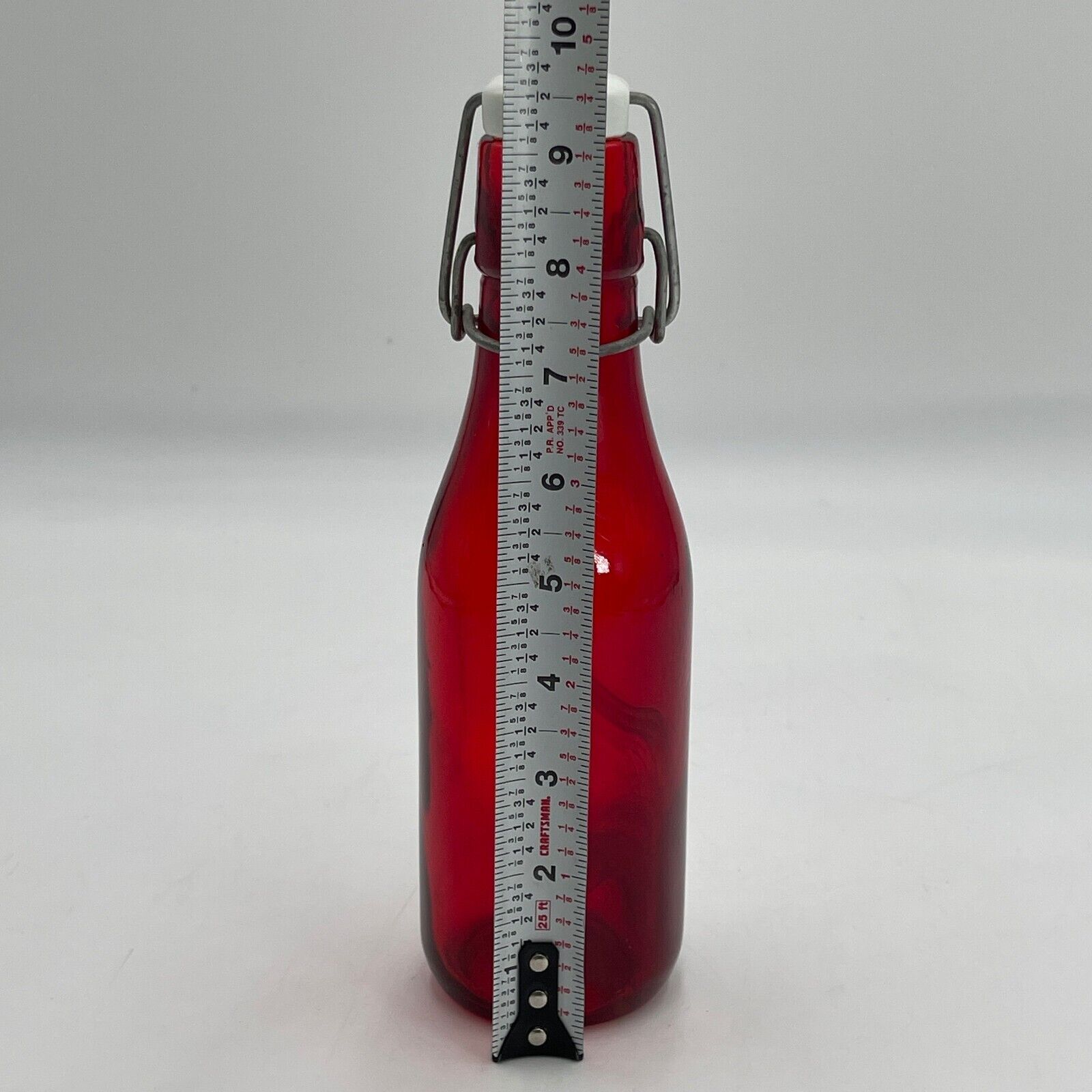 Colorful Red Glass Bottle with Flip-Top Metal Clasp 10"