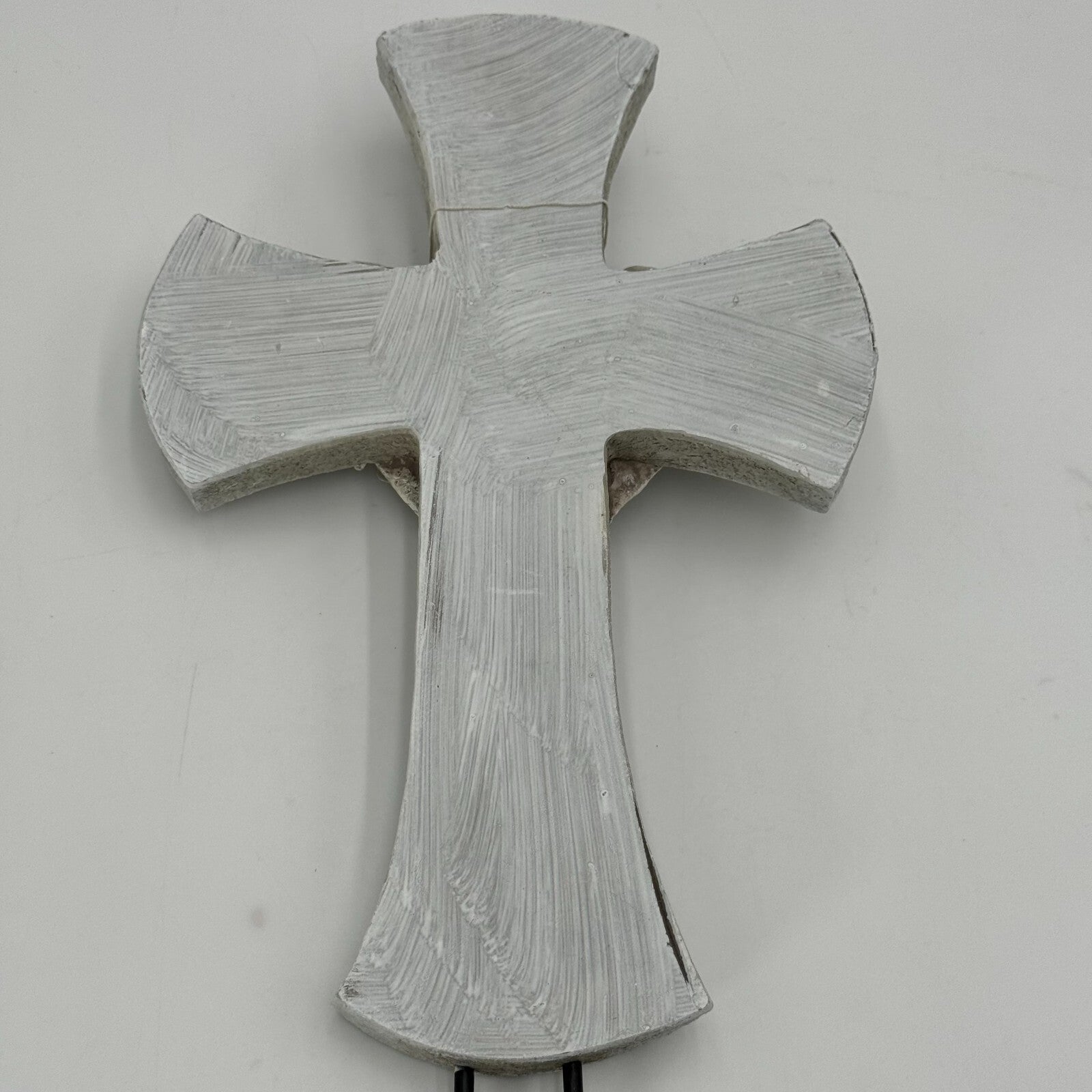 Angelic 10in Cross Gray Black Prayer Carved Angel 3in Metal Stakes Art Decor