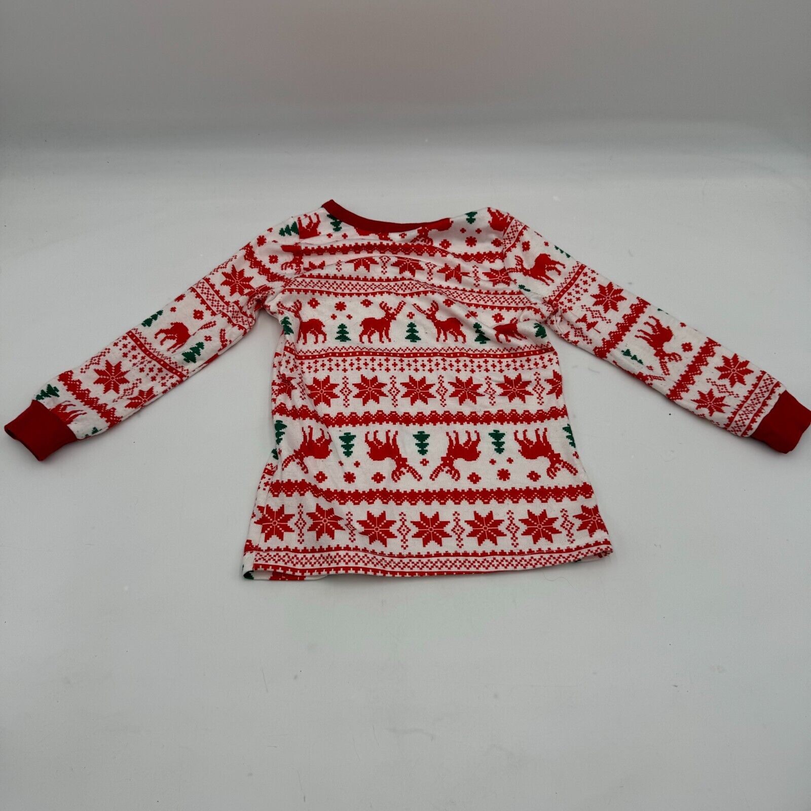 2 Piece Christmas Outfit Long Sleeve & Pants Red Green Reindeer Tree Kid Size 6