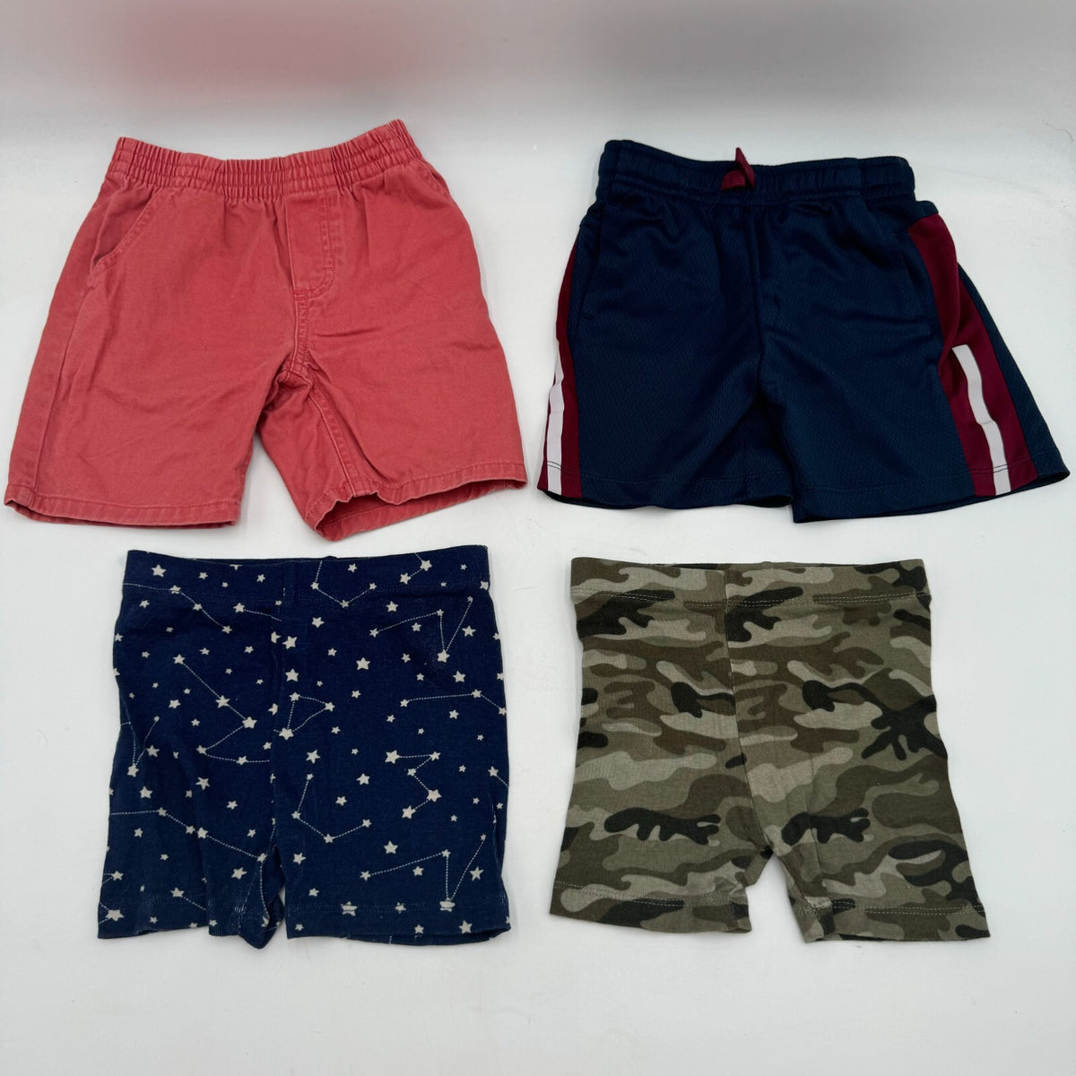 Lot of 4 Boys Shorts Cargo Activewear Pajama Camo Stars Red Navy Toddler Size 3T