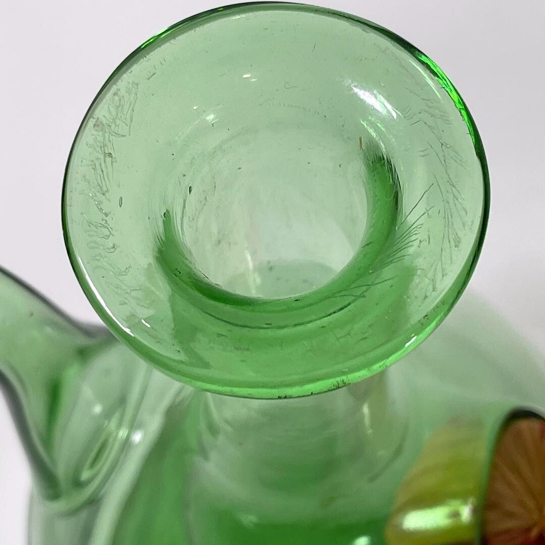 Vintage Large Hand Blown Green Glass Italian Wine Decanter with Ice Chamber