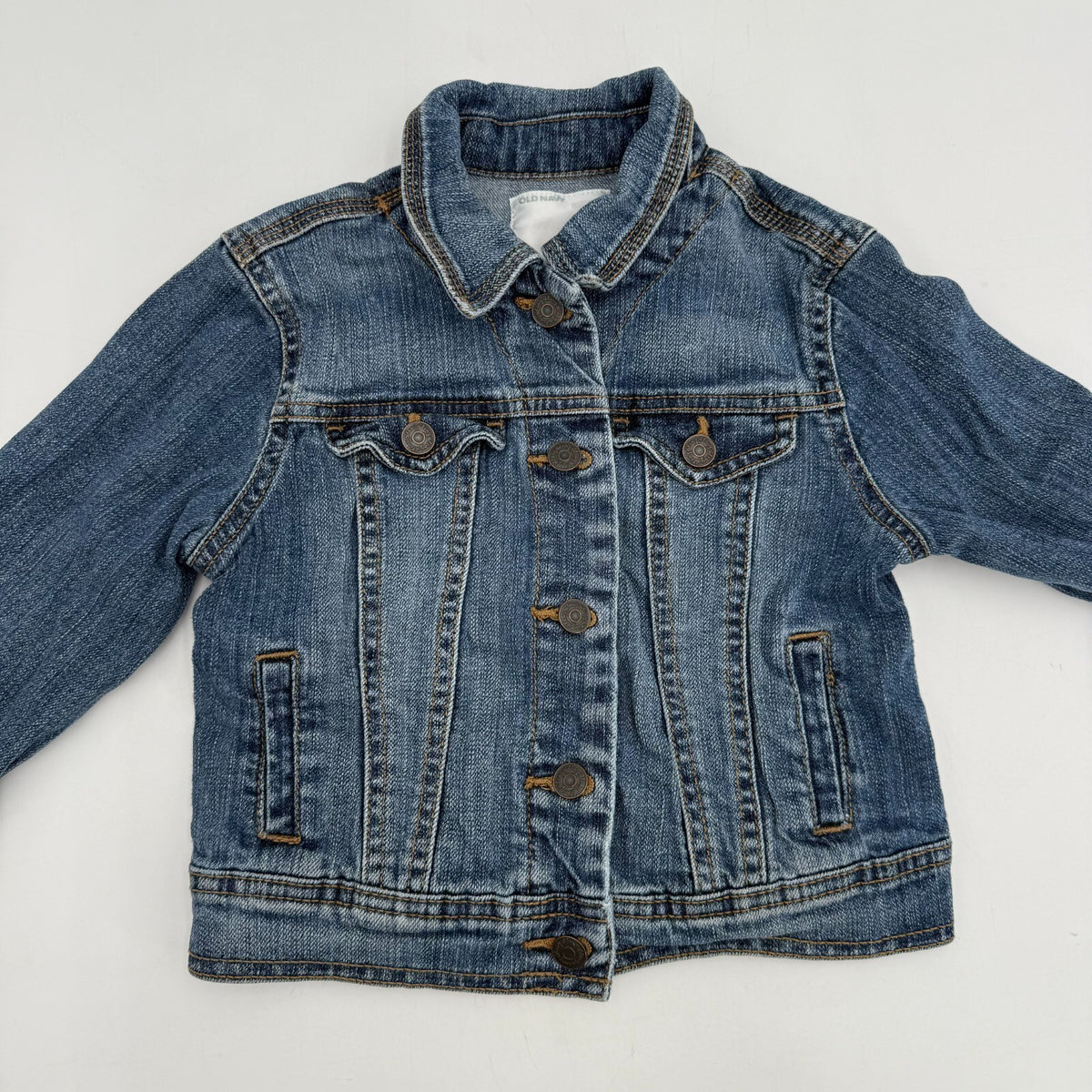 Old Navy Unisex Kids Denim Jacket Blue Collared Button Long Sleeve Size Small