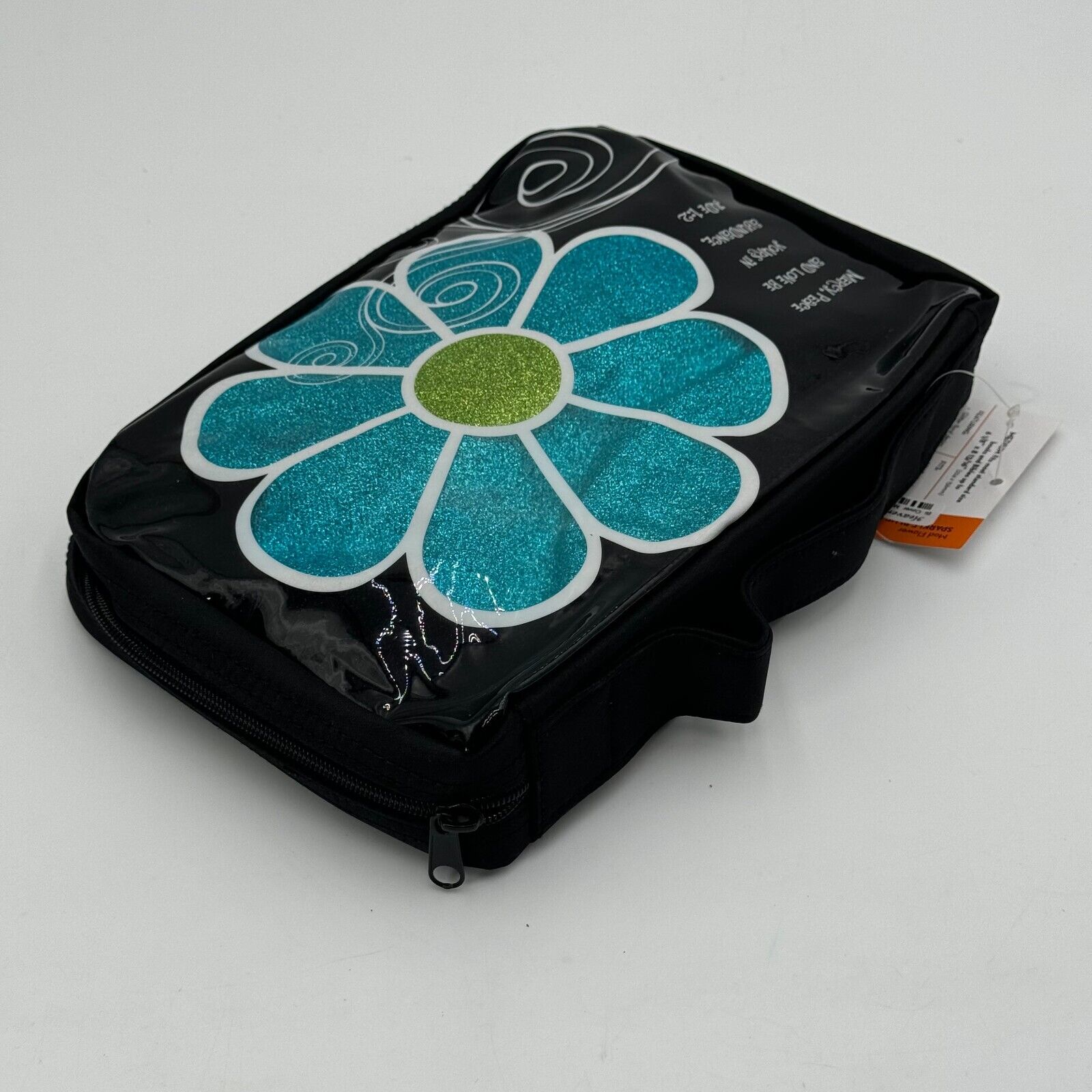 Zonderkidz Sparkly Blue Vinyl Felt Flowers Large 6.5 x 9.5 in Bible Cover NWT