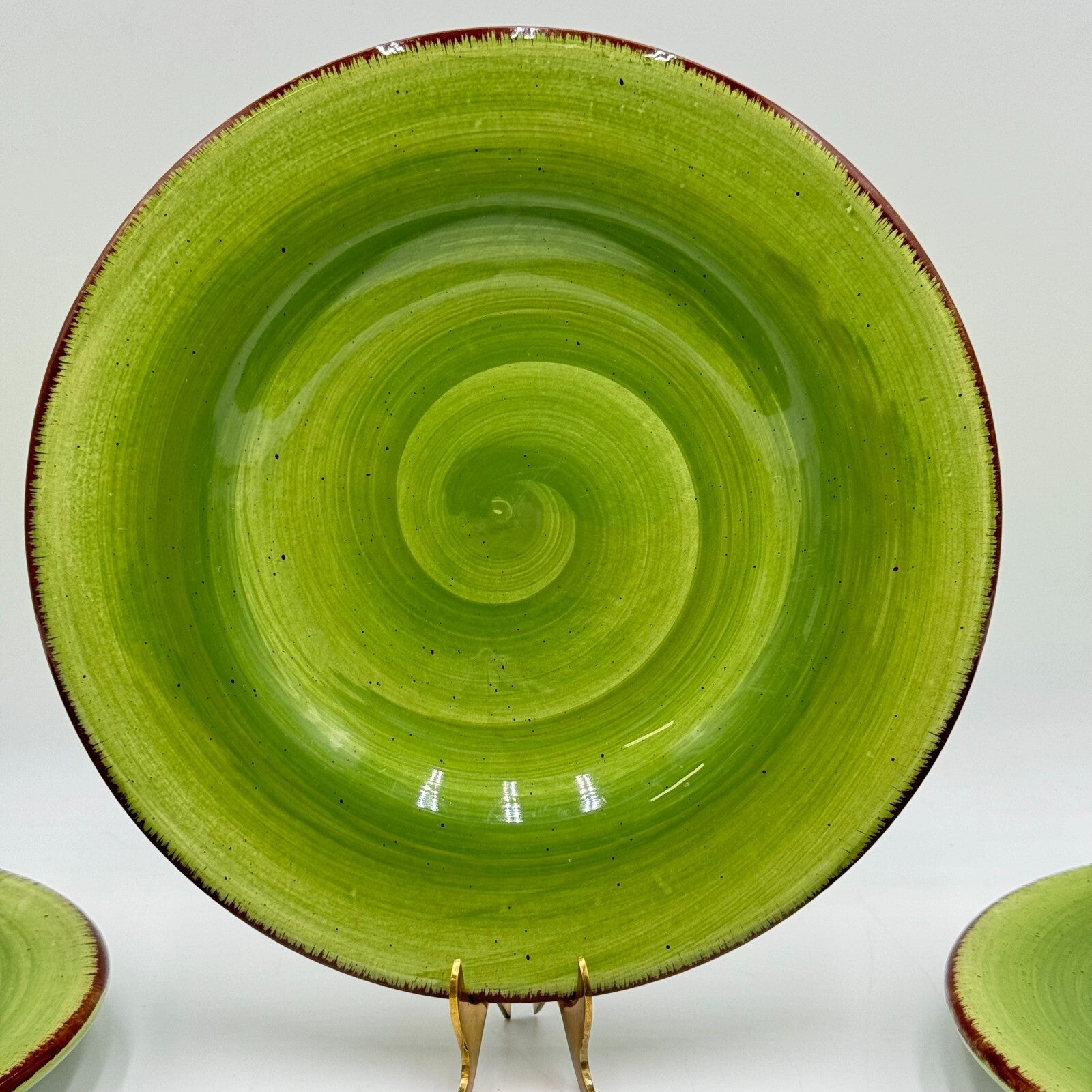 Set of 5 Hausenware 9in Salad Plates Green Dishwasher Microwave Safe (Chips))