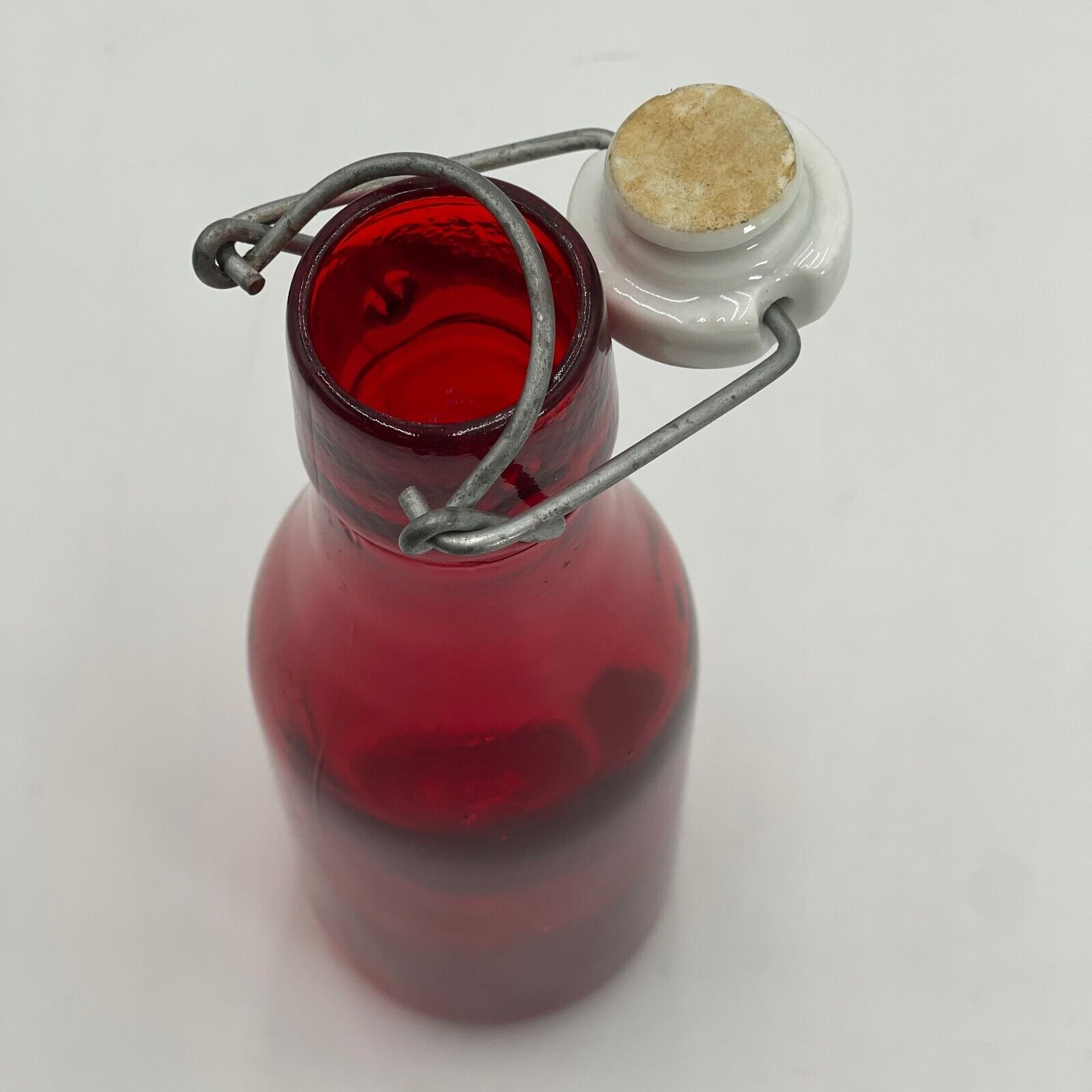 Colorful Red Glass Bottle with Flip-Top Metal Clasp 10"