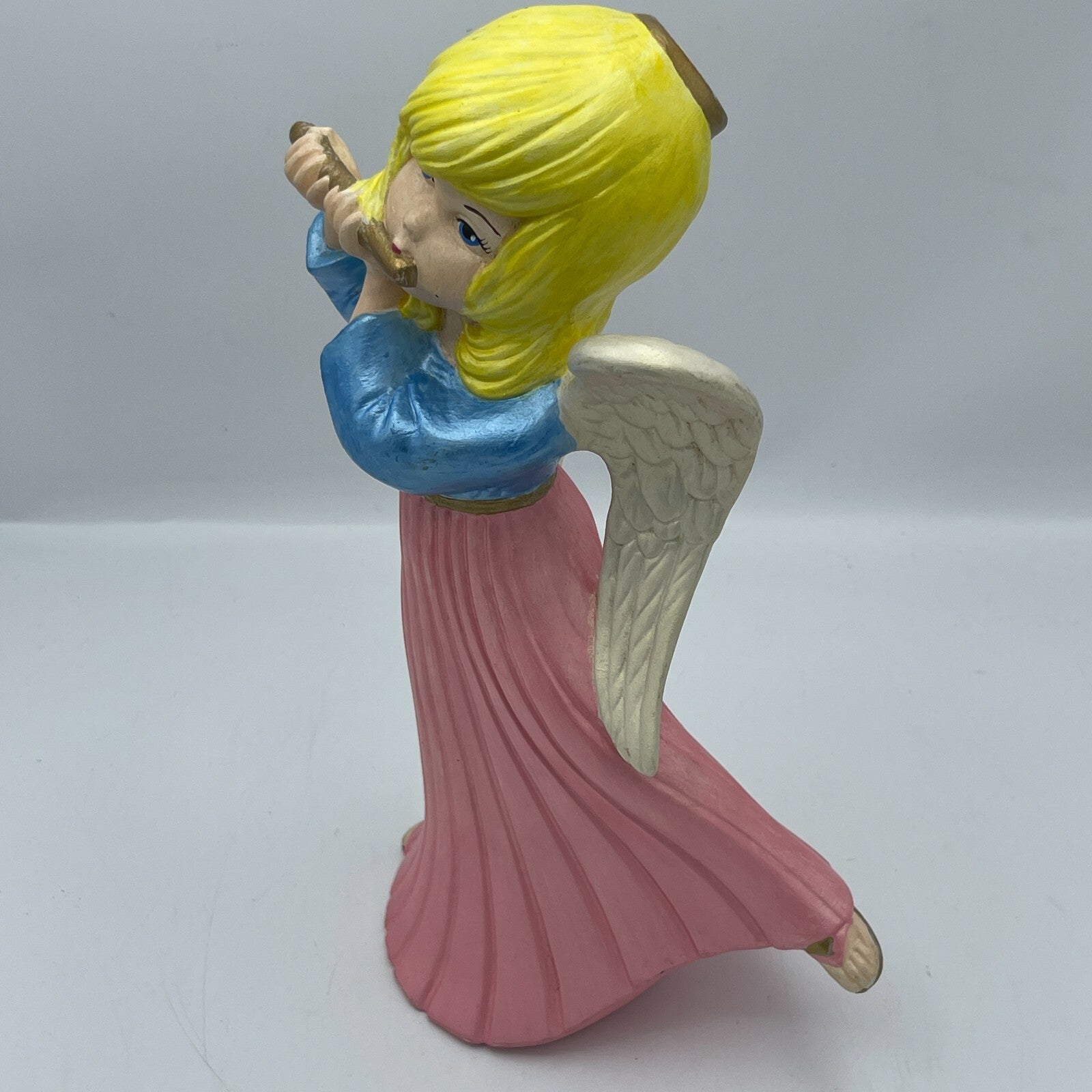 Atlantic Mold Blue 12” Pink Christmas Angel Playing Flute Blonde