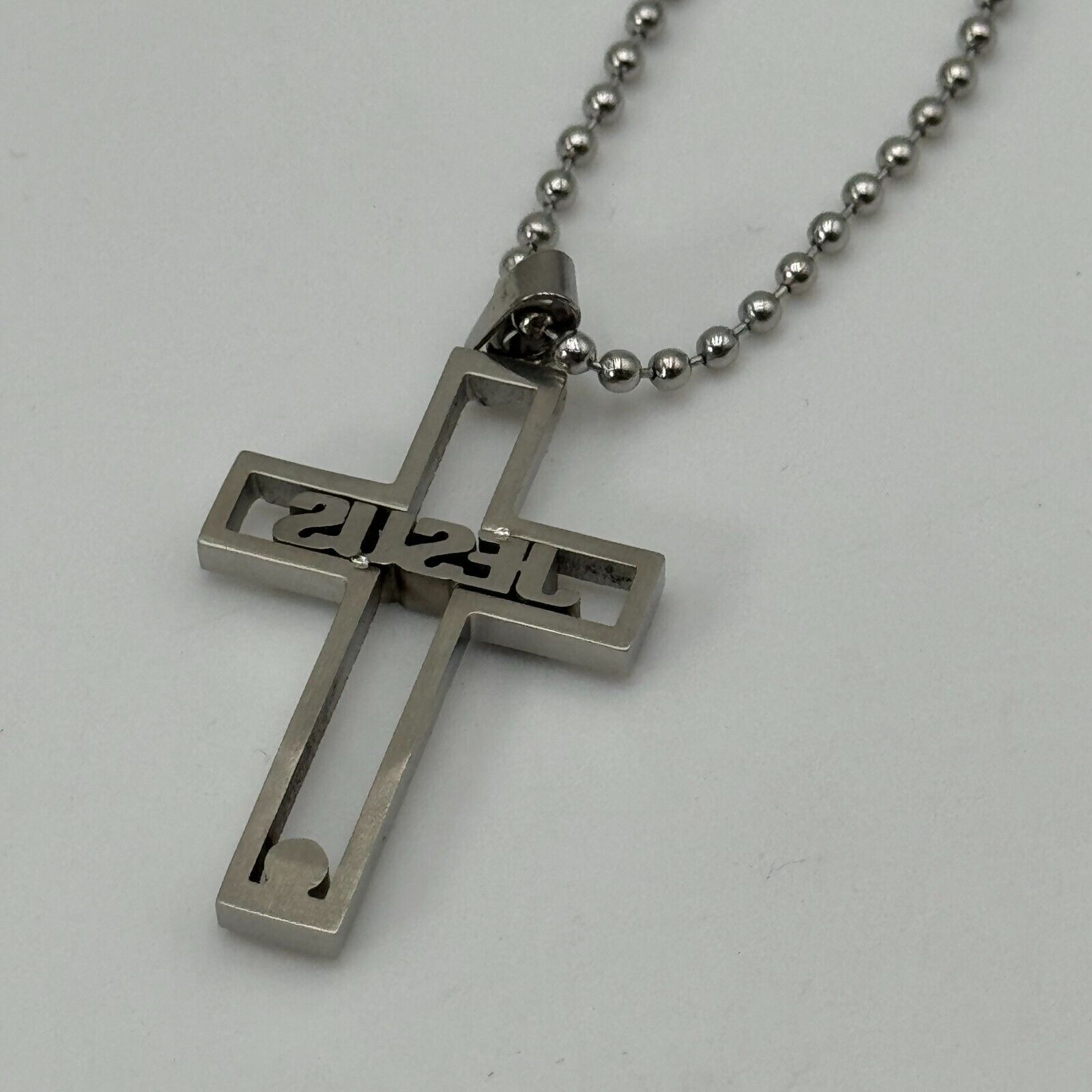 2 Jesus Cut Out Cross Black & Silver Pendant Diamond Gem 22" Chain Christian NEW