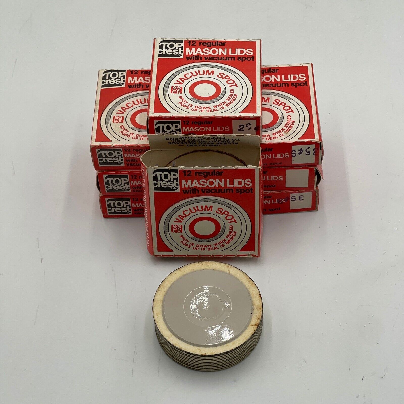 Lot of 8 Boxes - Vintage Top Crest Regular Mason Lids with Vacuum Spot 12pk NIB