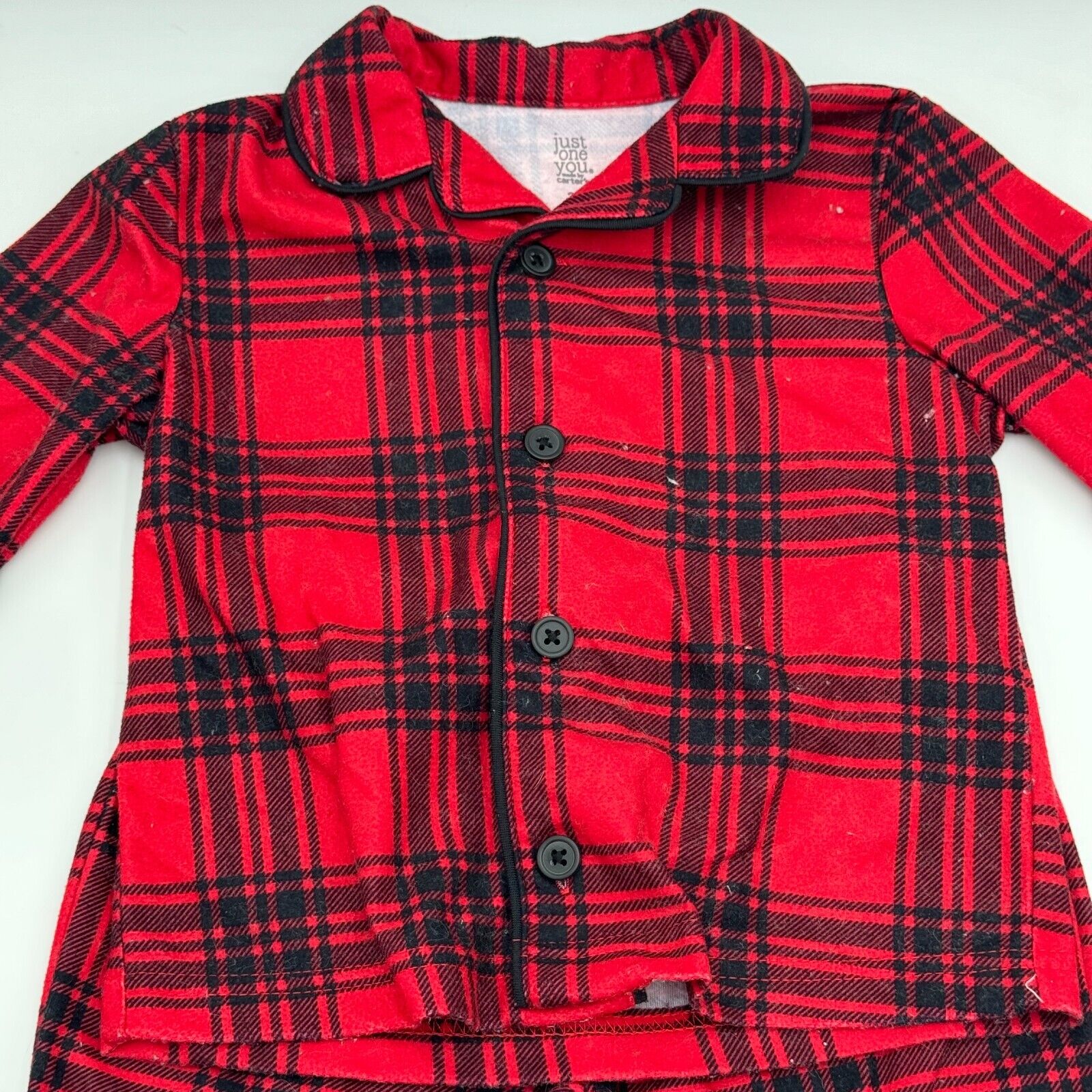 Lot of 3 Size 2T Kids Clothes 2pc Red Flannel Pajamas Black Zip Up Jacket
